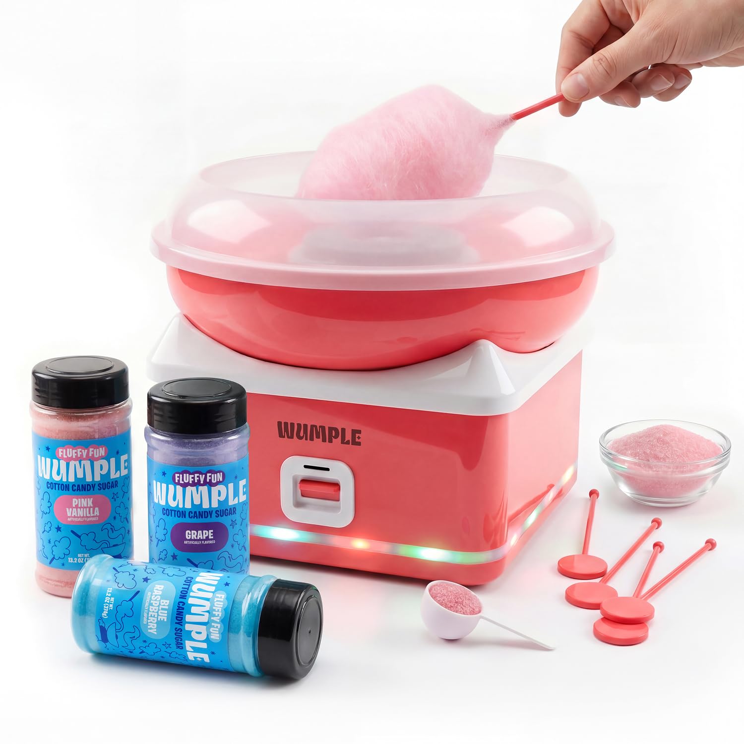 Wumple Kids Cotton Candy Maker with LED Lights, 3 Flavors
