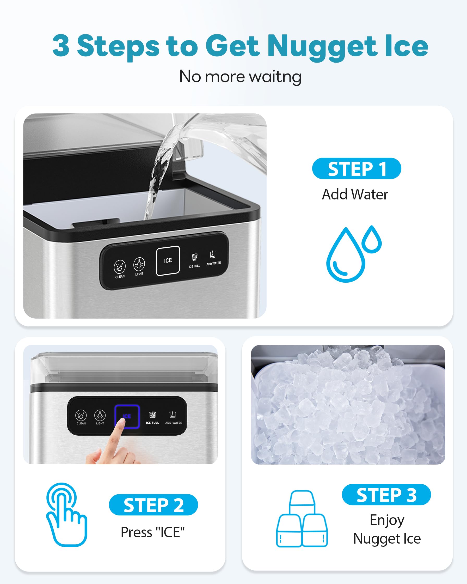 Countertop Nugget Ice Maker with Self-Cleaning Function