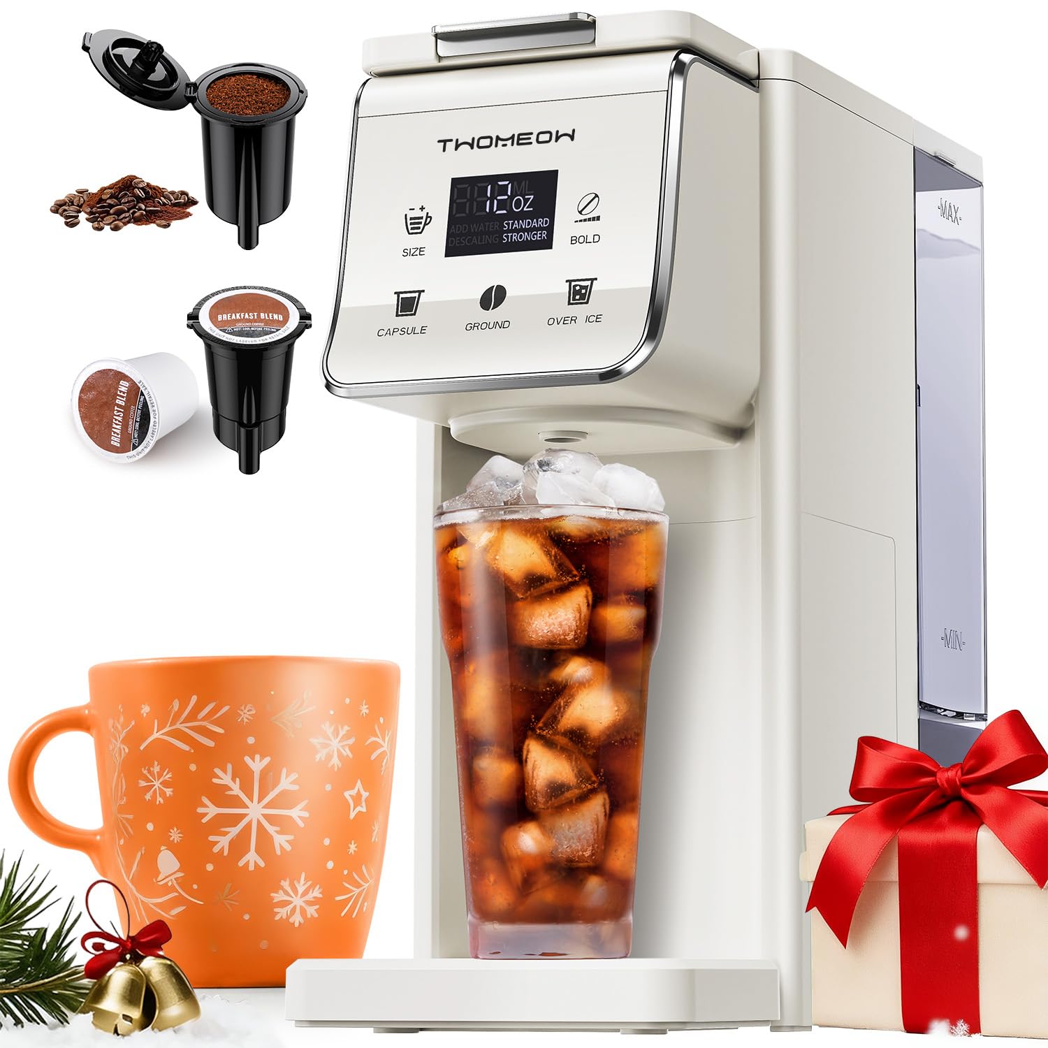 TWOMEOW Coffee Maker Hot & Iced With Bold Setting,Single Serve Coffee Maker For K Cup And Grounds,52 Oz Removabl
