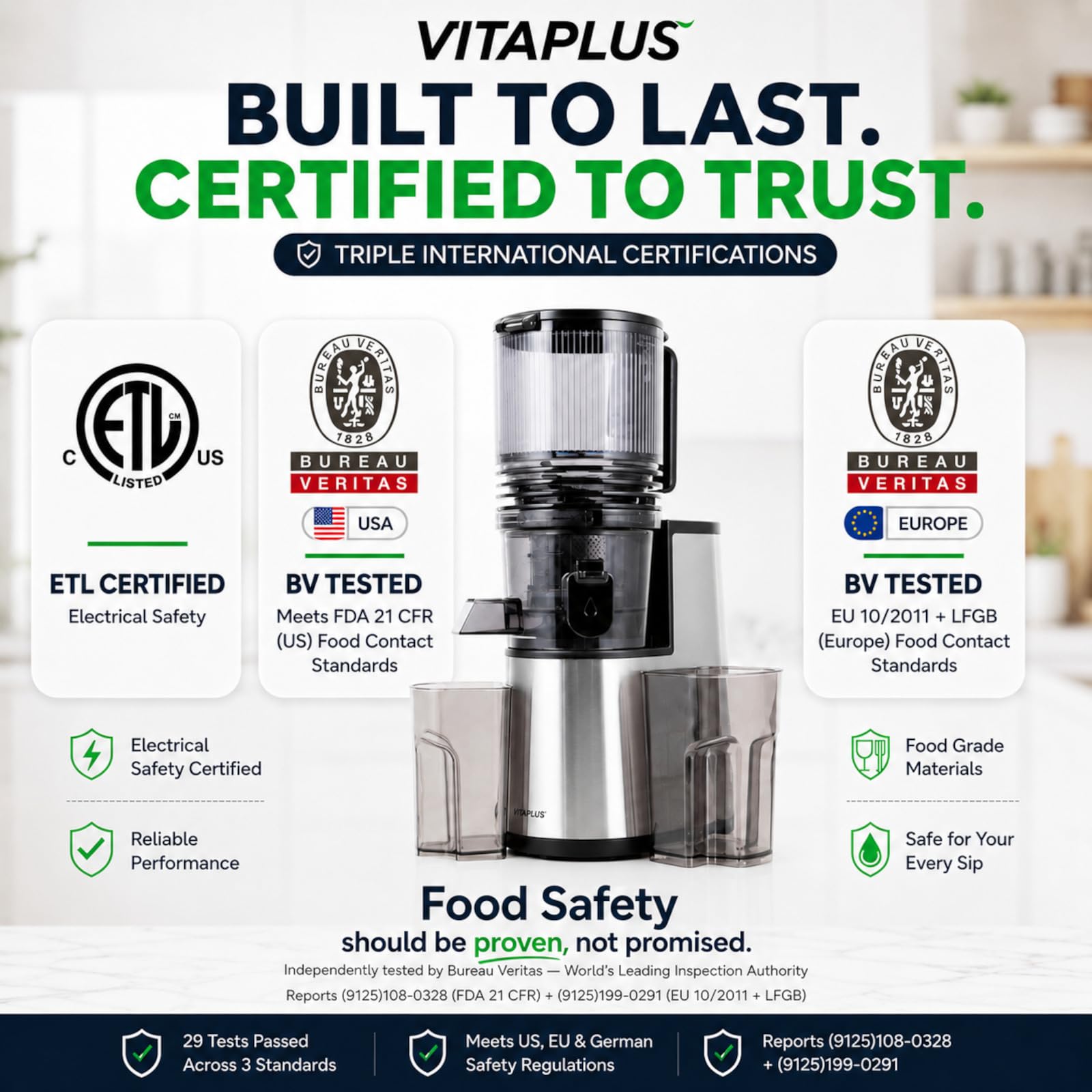 VITAPLUS Cold Press Juicer with Stainless Steel Auger, Lab-Certified Food-Safe, AC Motor, 5.8" Whole-Fruit Chute, High Juice Yield Slow Masticating Juicer for Juice & Nut Milk, BPA-Free, Easy Clean