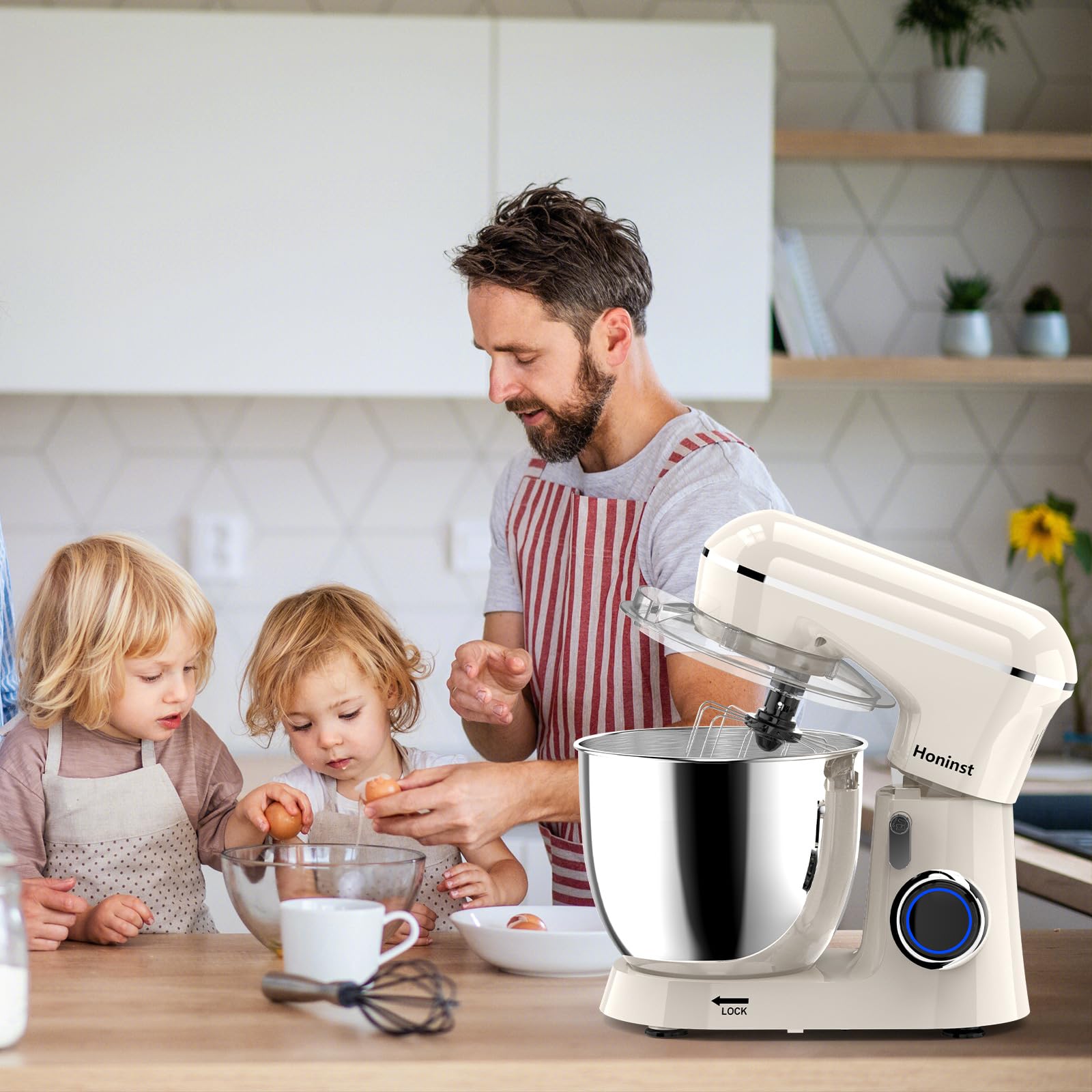 Honinst Stand Mixer, 6.5QT 10-Speed Tilt-Head Electric Stand Mixer, 3-In-1 Kitchen Mixer with Bowl, Dough Hook, Whisk and Beater, Food Mixer for Baking, Cake and Most Home Cooks,