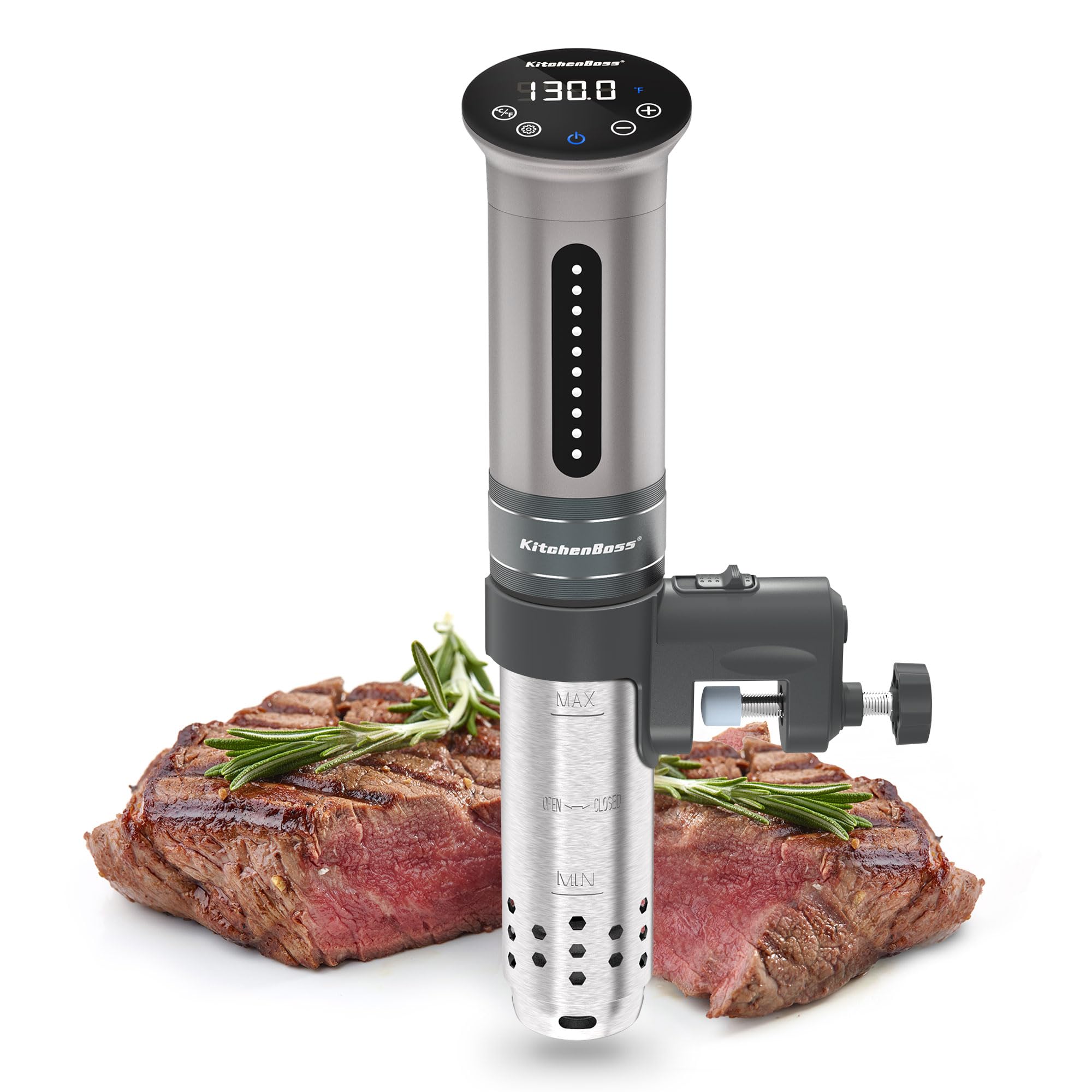 KitchenBoss Sous Vide Cooker Machine: Ultra-quiet 1100 Watt IPX7 Waterproof Water Thermal Immersion Circulator Accurate Temperature Control Digital Display Slow Cooking