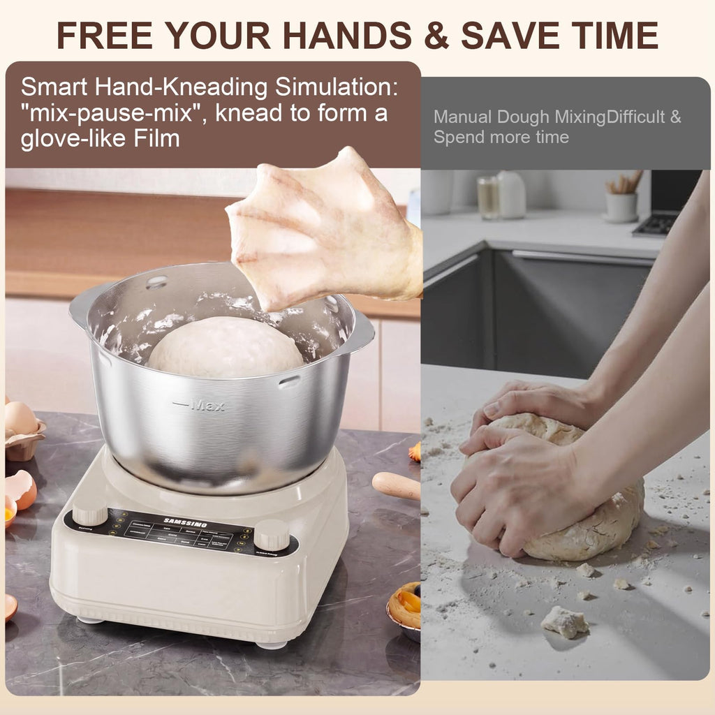 Electric Dough Maker with Ferment Function, 6.5QT Stand Dough Mixer, Dough Kneading Machine with 304 Stainless Steel Bowl, Removable Lid & Knob Control, Ideal for Bread, Pizza, Pasta