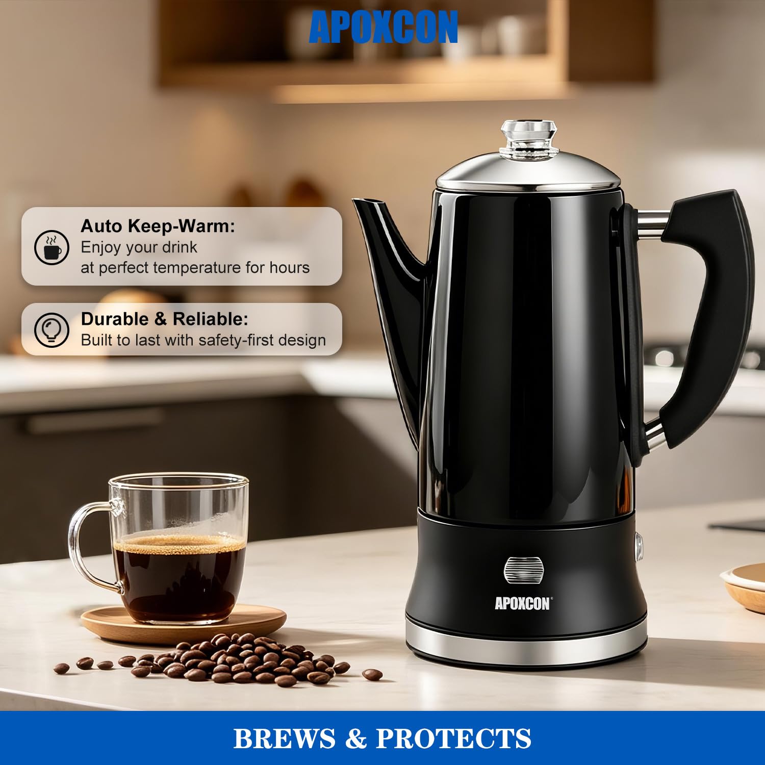 APOXCON All Stainless Steel Electric Coffee Percolator