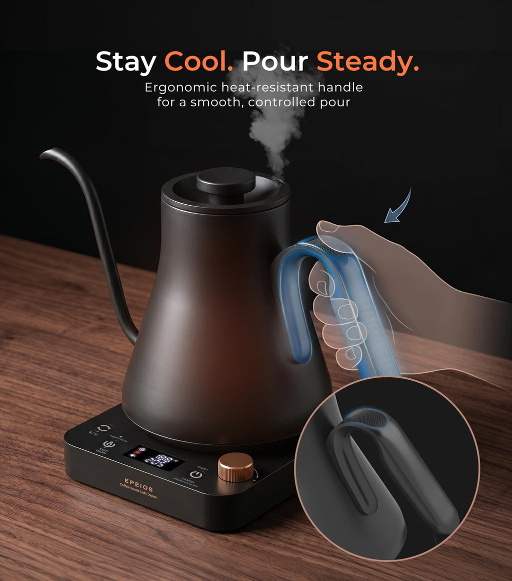 Epeios Electric Kettle, Gooseneck Electric Kettle with ±1°F Temperature Control, 1200W Rapid Heating for Pour Over Coffee & Tea, 304 Stainless Steel Interior, Auto Shut-Off, 0.9L