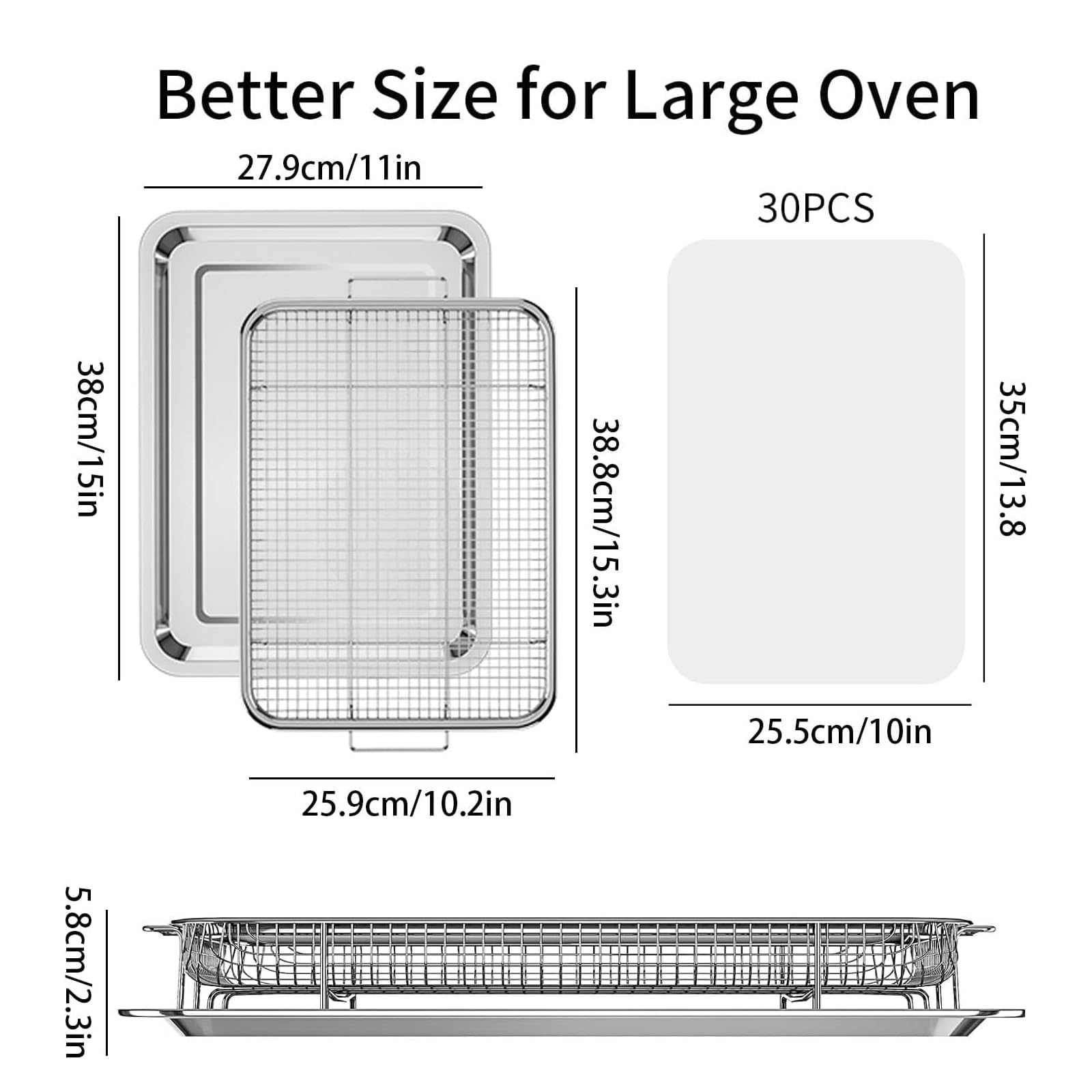 Oven Air Fryer Basket and Tray, OPENICE Stainless Steel Air Fryer Basket for Oven, Air Fryer Tray and Pan Set for Crisping Baking