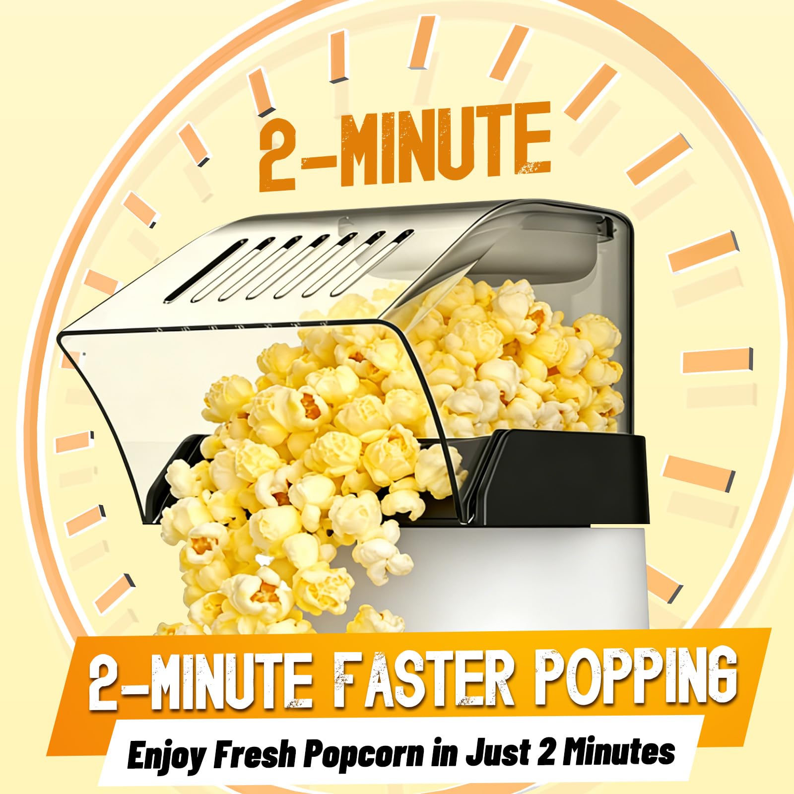 1200W Hot Air Popcorn Popper ETL Certified – Oil-Free Healthy Popcorn Maker Machine with 4.5 Quart Large Capacity, 2-Minute Fast Electric Popcorn Machine for Movie Night, Party, Snack