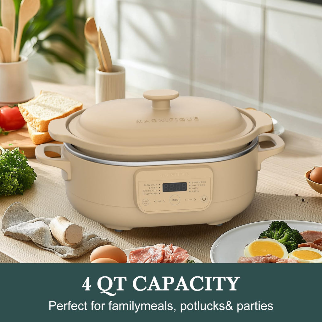 MAGNIFIQUE 4 Quart Claypot Multi-Cooker, with 8-in-1 Casserole Programmable Slow Cooker