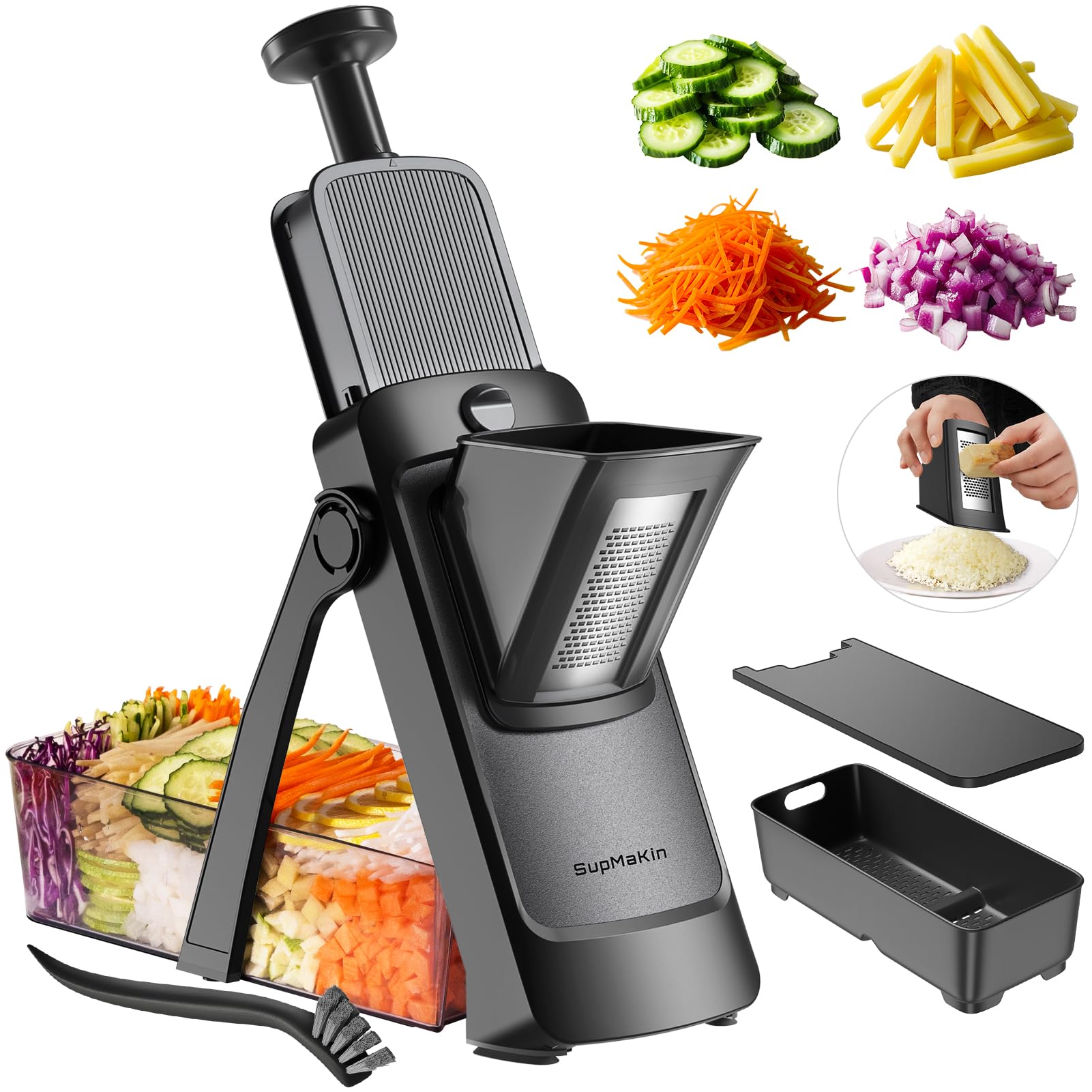 SupMaKin Safe Mandoline Slicer for Kitchen,Pptato Slicer, Vegetable Onion Chopper, French Fry Cutter, Adjustable Thickness, Julienne & Dicer Salad Chopping Artifact