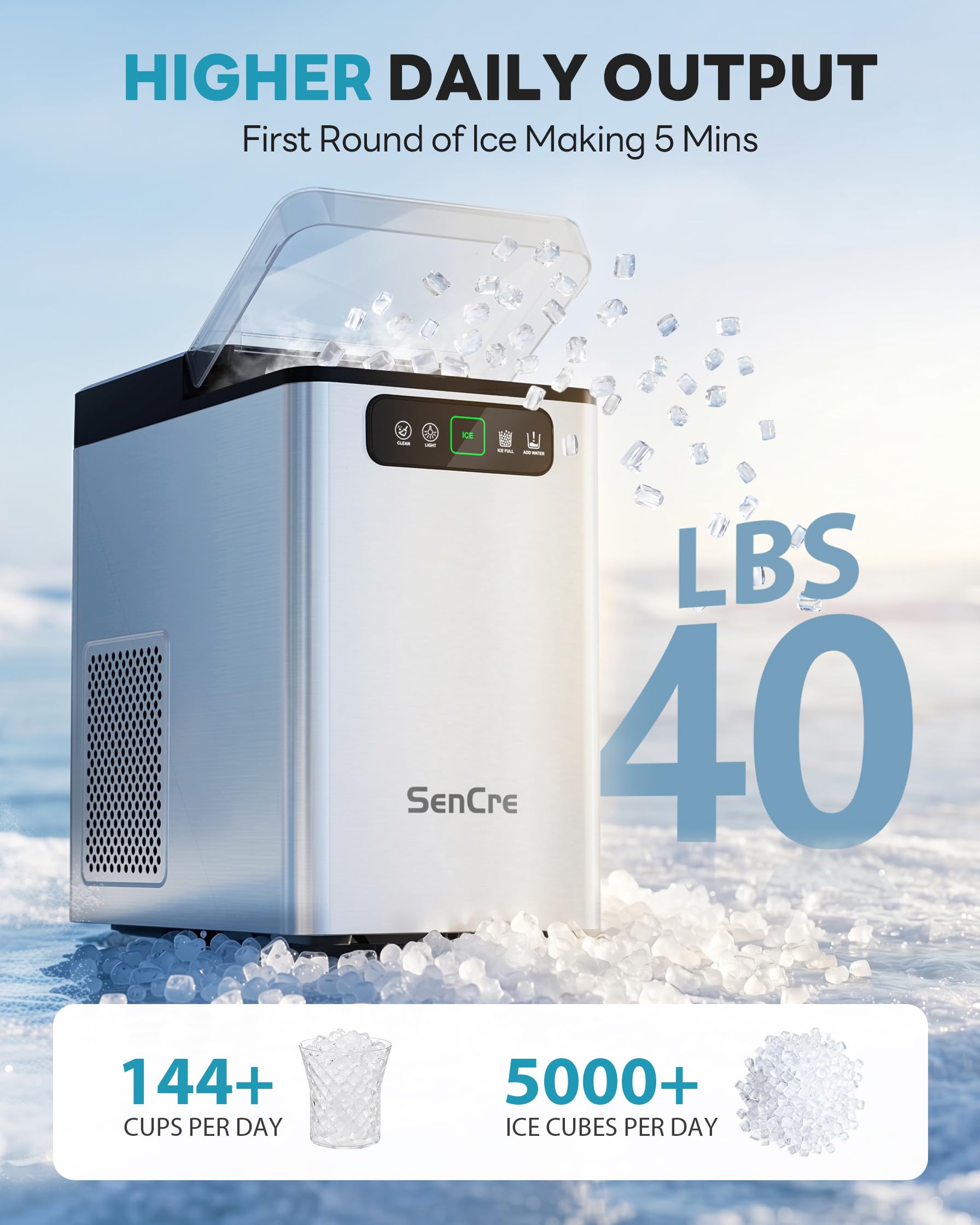 Countertop Nugget Ice Maker with Self-Cleaning Function