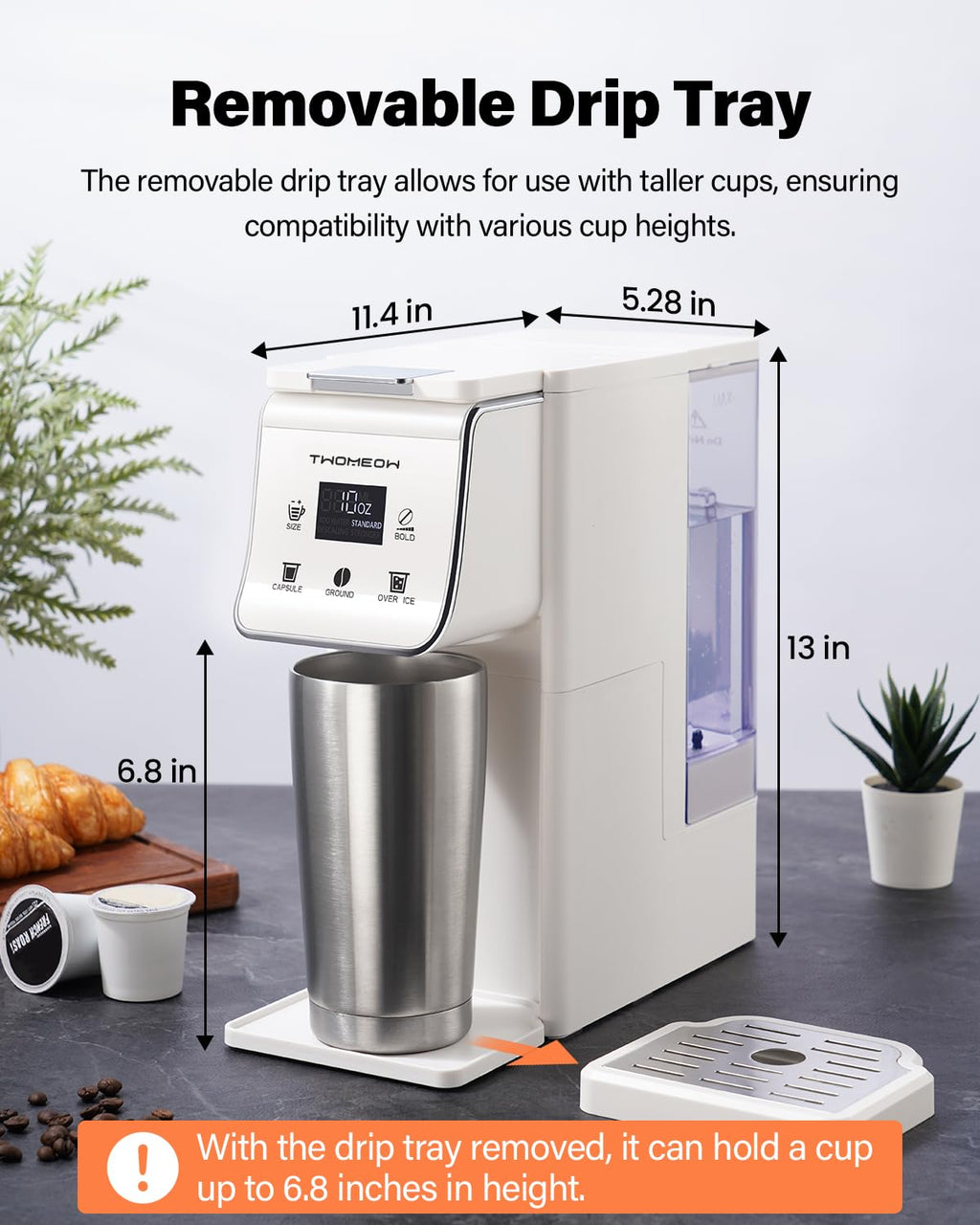TWOMEOW Coffee Maker Hot & Iced With Bold Setting,Single Serve Coffee Maker For K Cup And Grounds,52 Oz Removabl