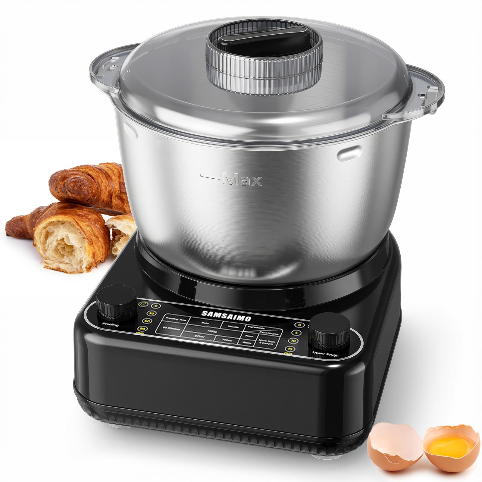 Electric Dough Maker with Ferment Function, 6.5QT Stand Dough Mixer, Dough Kneading Machine with 304 Stainless Steel Bowl, Removable Lid & Knob Control, Ideal for Bread, Pizza, Pasta