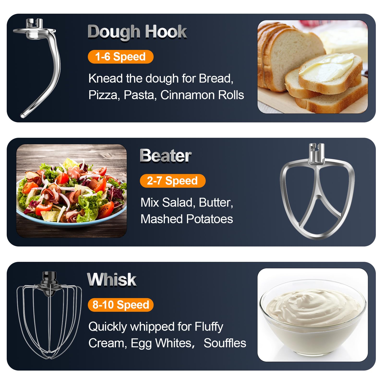 Honinst Stand Mixer, 6.5QT 10-Speed Tilt-Head Electric Stand Mixer, 3-In-1 Kitchen Mixer with Bowl, Dough Hook, Whisk and Beater, Food Mixer for Baking, Cake and Most Home Cooks,