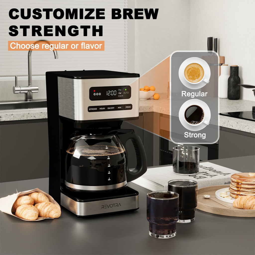 REVOTRA 12 Cup Programmable Coffee Maker, Hot and Iced Drip Coffee Makers