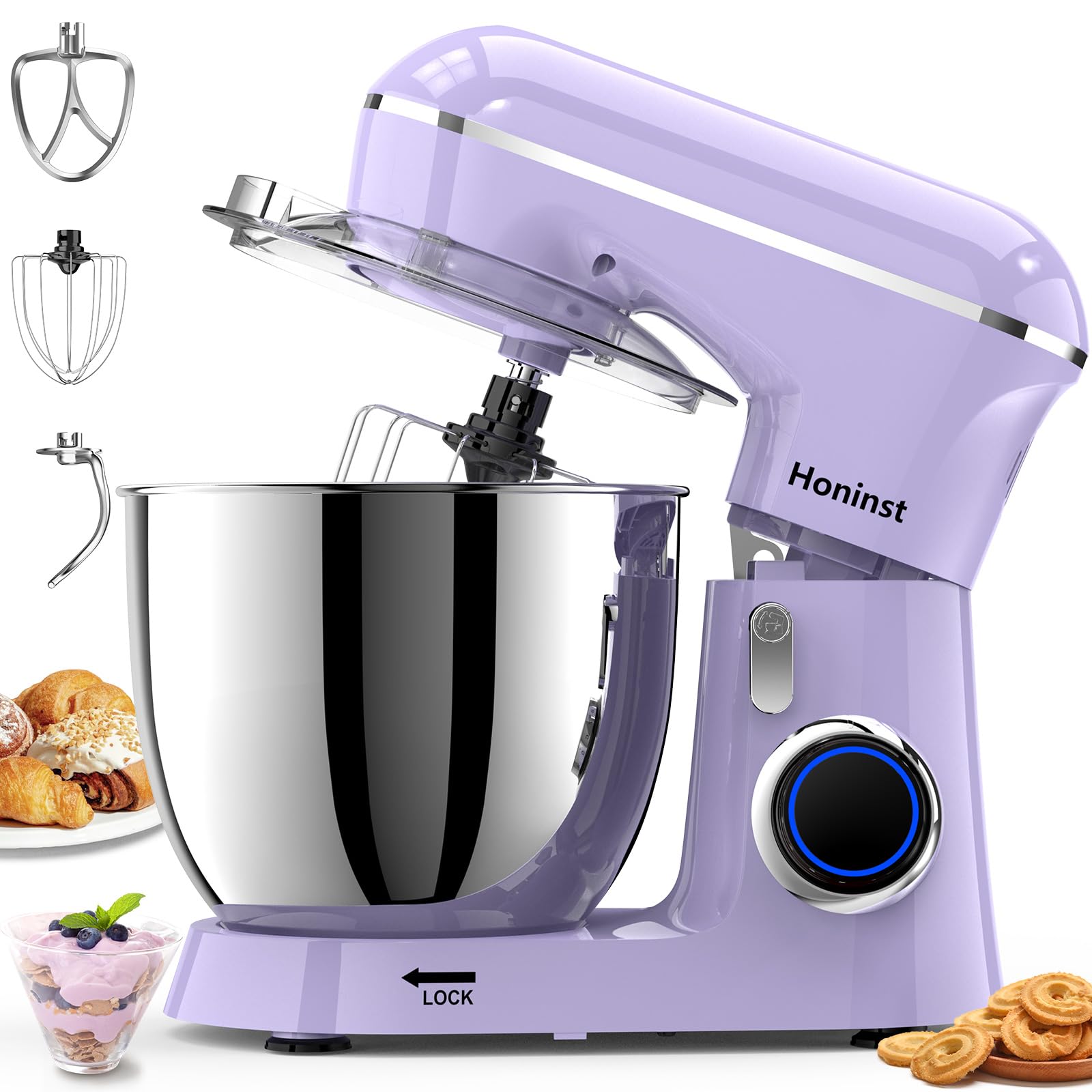 Honinst Stand Mixer, 6.5QT 10-Speed Tilt-Head Electric Stand Mixer, 3-In-1 Kitchen Mixer with Bowl, Dough Hook, Whisk and Beater, Food Mixer for Baking, Cake and Most Home Cooks,