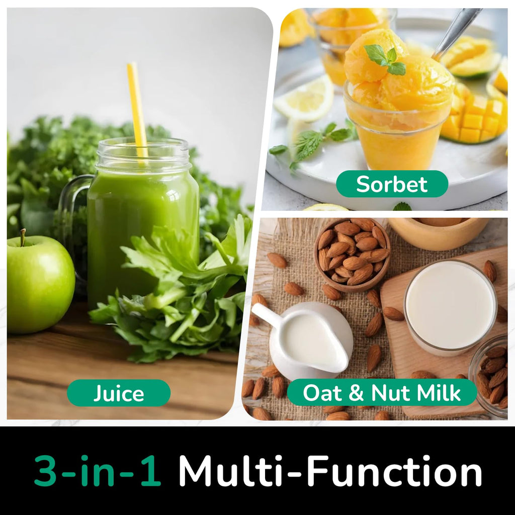 Canoly C16 Cold Press Juicer, 6" Extra Wide Feed Chute, 3-IN-1 Strainers (Juice & Sorbet & Nut Milk), Powerful AC Brushless Motor, Self Precut System, Juicer Machines with BPA-Free