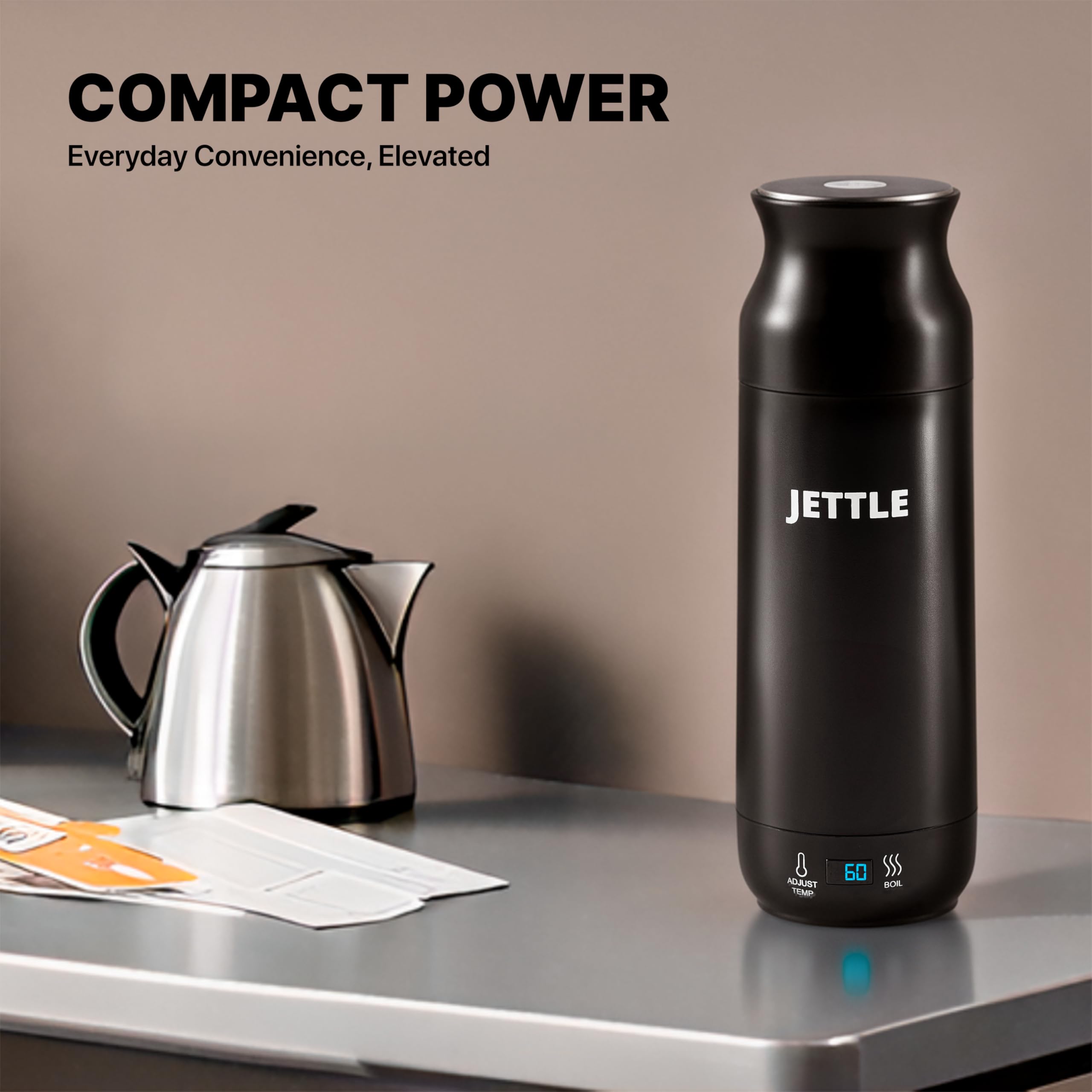 Jettle Electric Kettle - Travel Portable Heater for Coffee Tea Milk Soup - Stainless Steel Travel Water Boiler tea pot with Temperature Control - LED - Automatic Power Off - 450ml - Kitchen Appliance