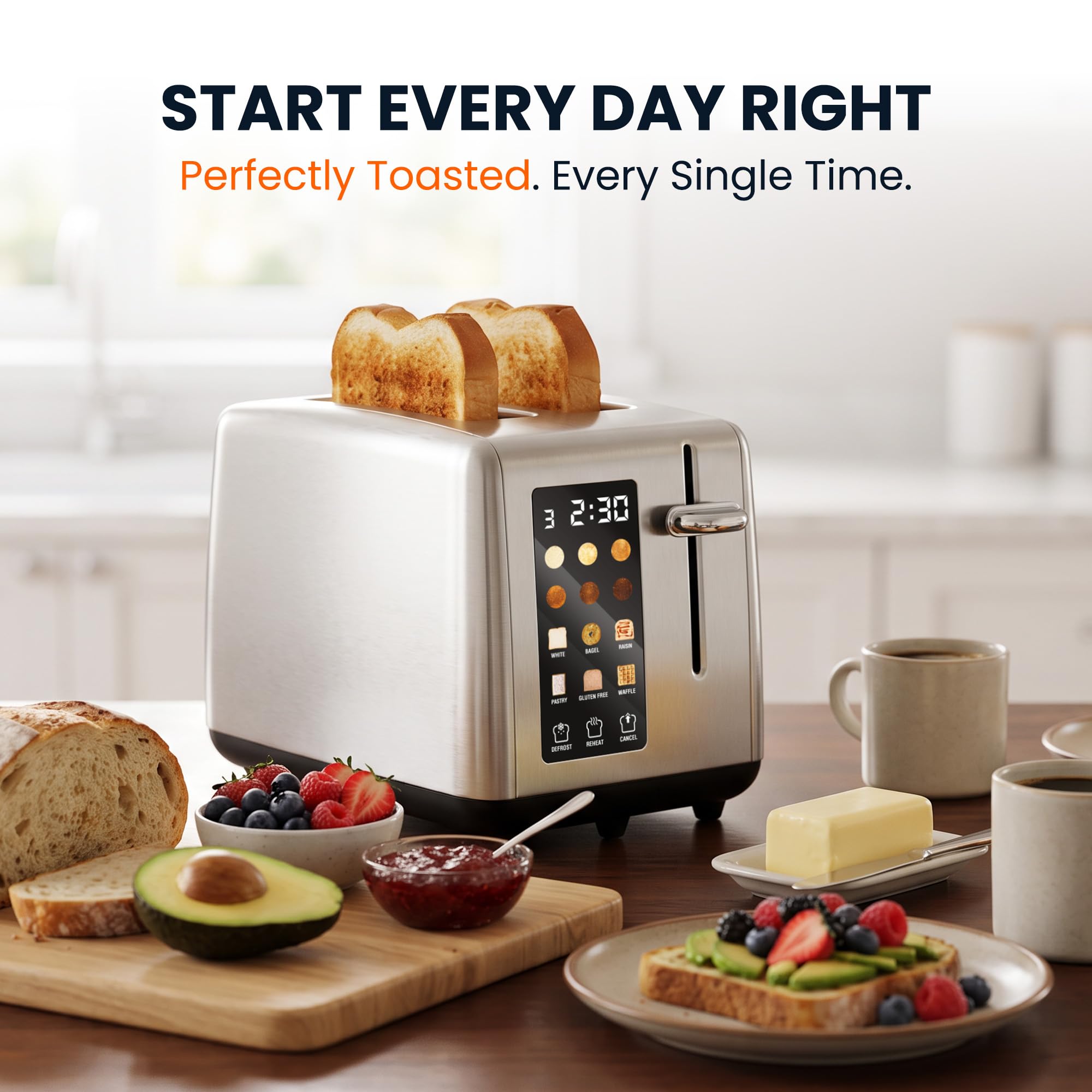 Elite Gourmet LCD Touch Toaster with 2 Extra-Wide Slots