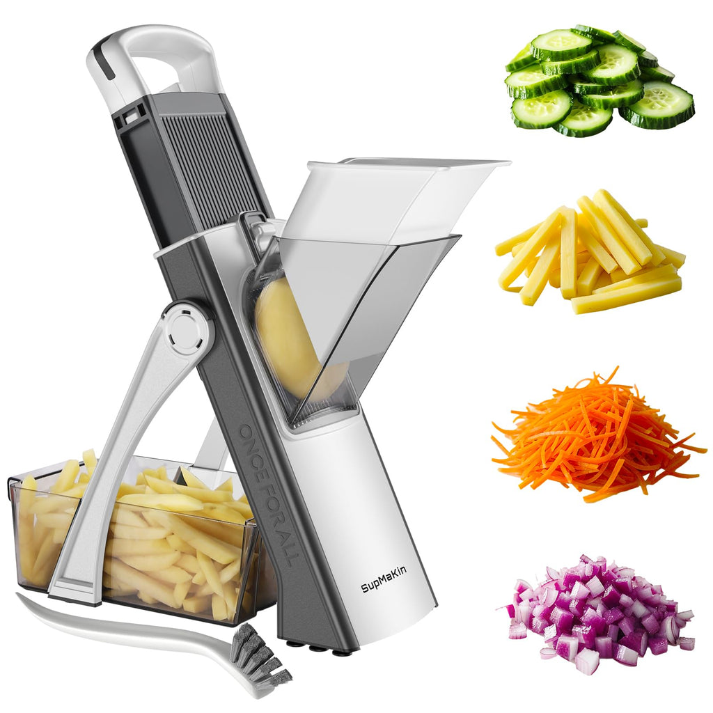 SupMaKin Safe Mandoline Slicer for Kitchen,Pptato Slicer, Vegetable Onion Chopper, French Fry Cutter, Adjustable Thickness, Julienne & Dicer Salad Chopping Artifact