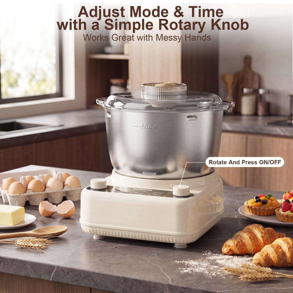 Electric Dough Maker with Ferment Function, 6.5QT Stand Dough Mixer, Dough Kneading Machine with 304 Stainless Steel Bowl, Removable Lid & Knob Control, Ideal for Bread, Pizza, Pasta
