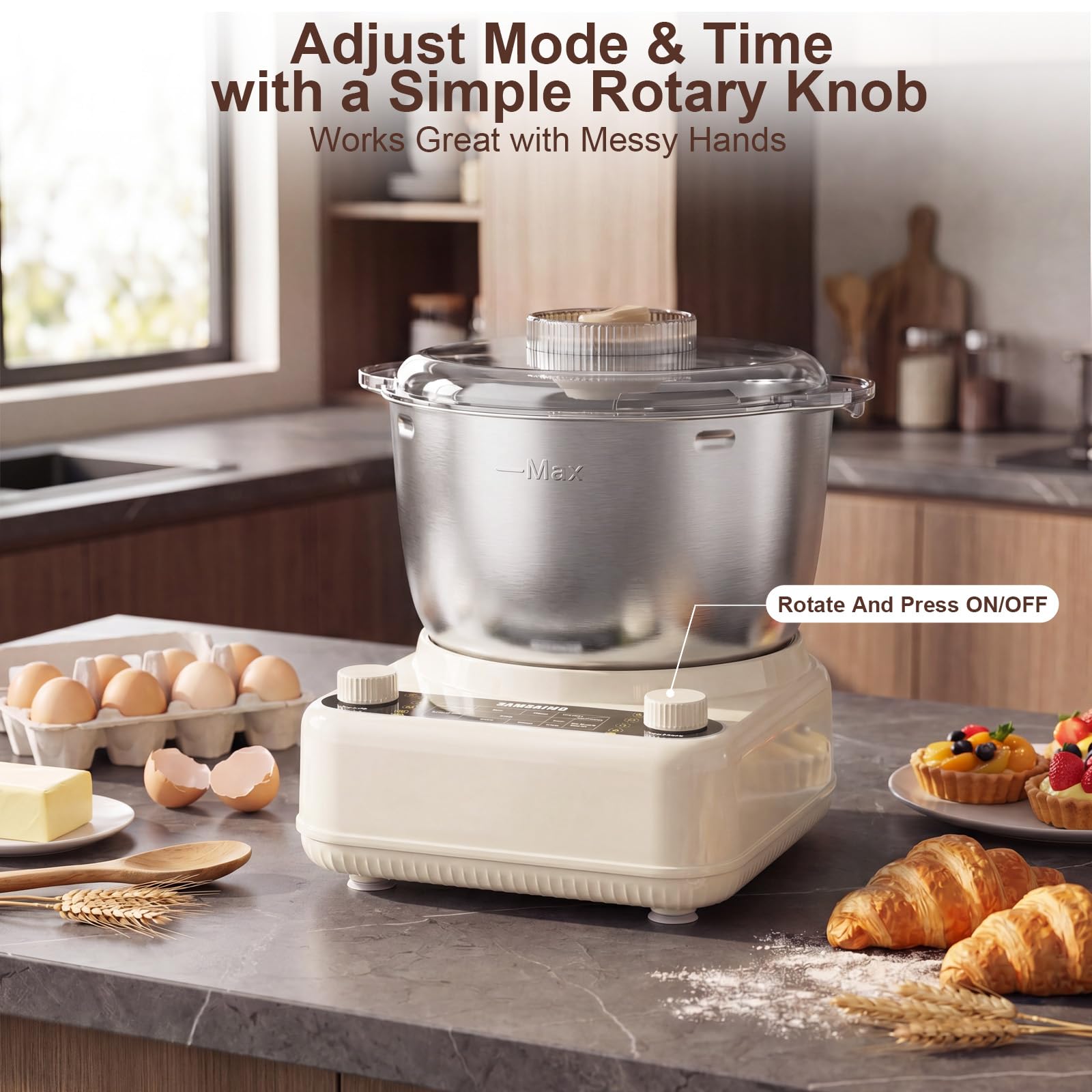 Electric Dough Maker with Ferment Function, 6.5QT Stand Dough Mixer, Dough Kneading Machine with 304 Stainless Steel Bowl, Removable Lid & Knob Control, Ideal for Bread, Pizza, Pasta