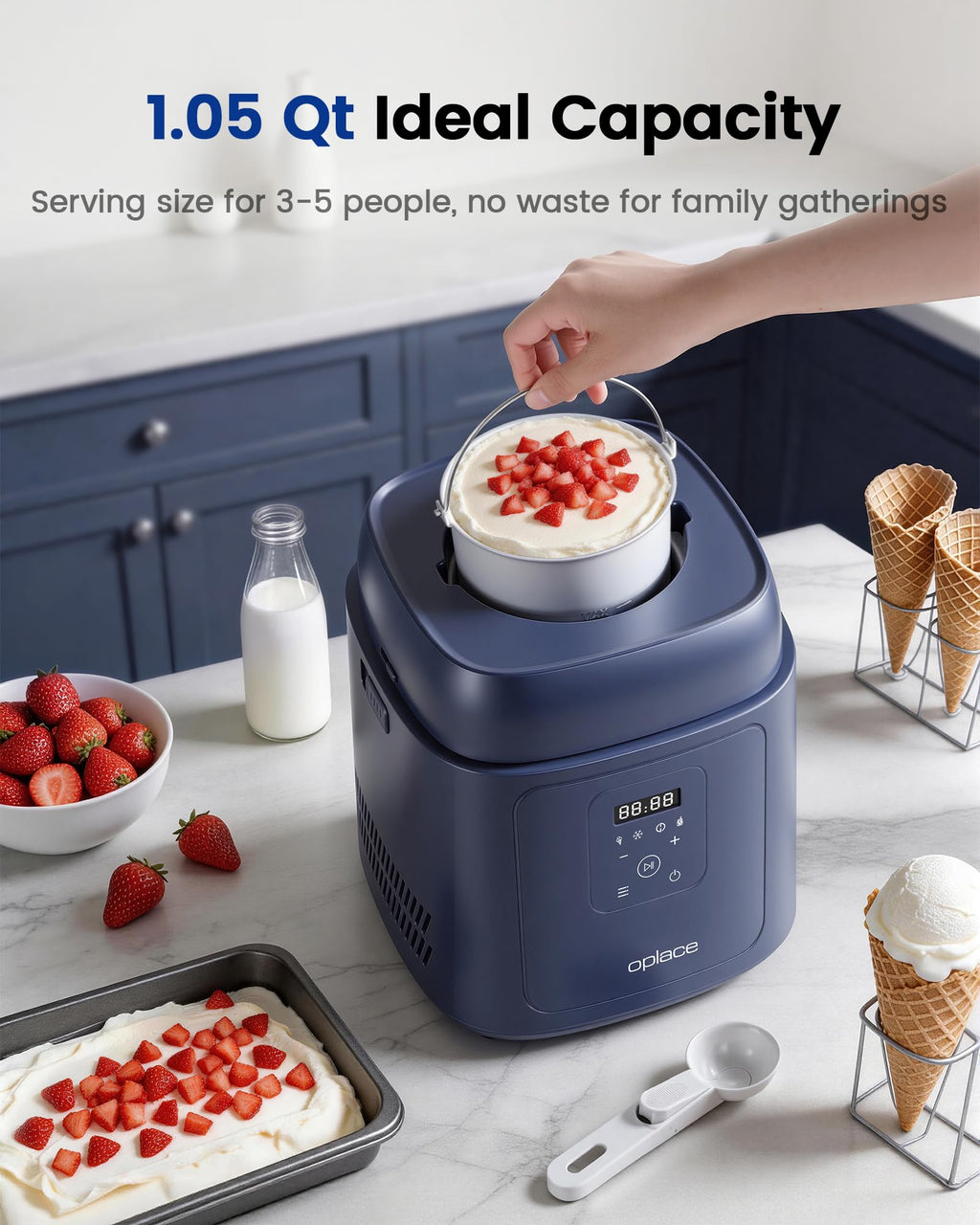 Oplace 4-in-1 Compressor Ice Cream Maker, 1-Quart