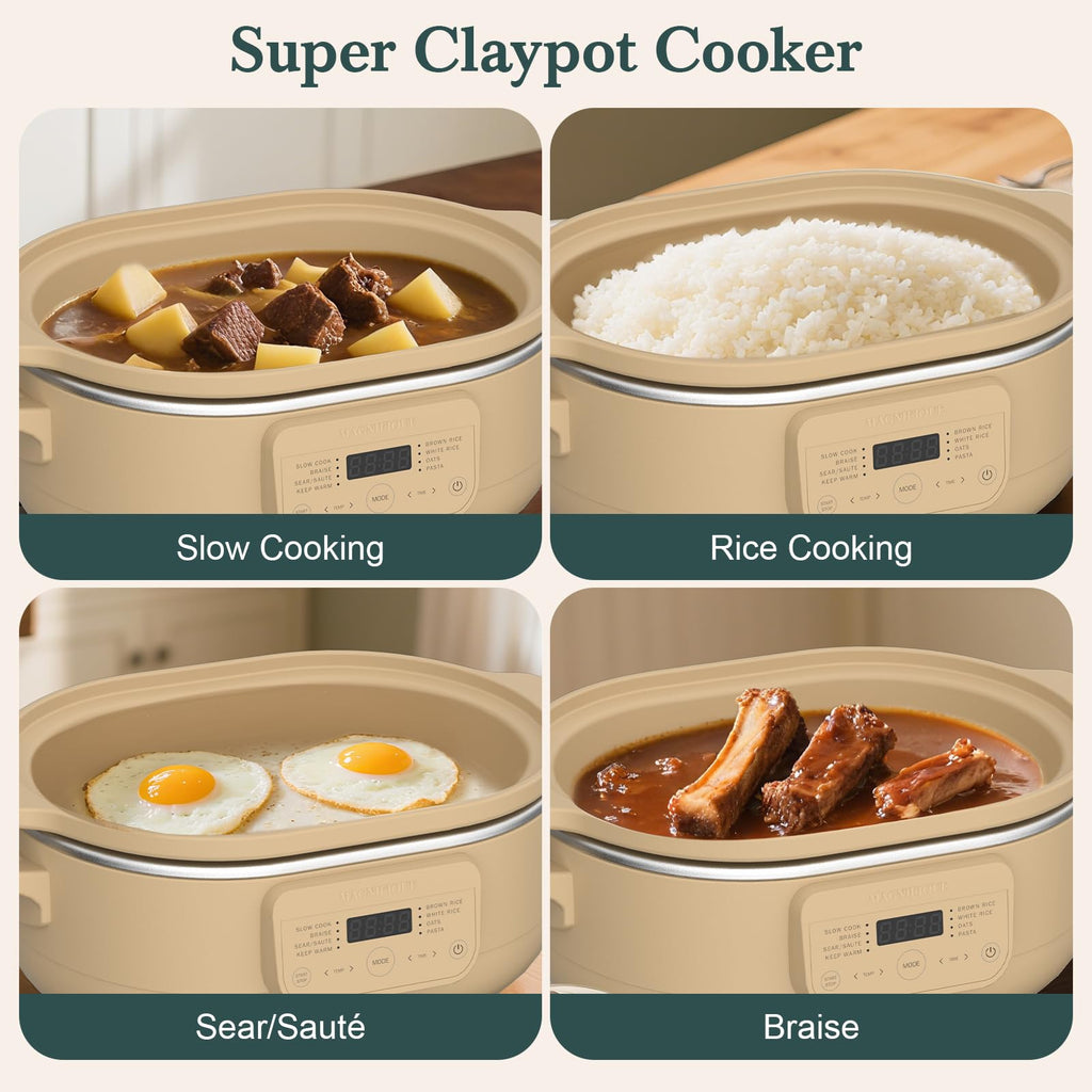 MAGNIFIQUE 4 Quart Claypot Multi-Cooker, with 8-in-1 Casserole Programmable Slow Cooker