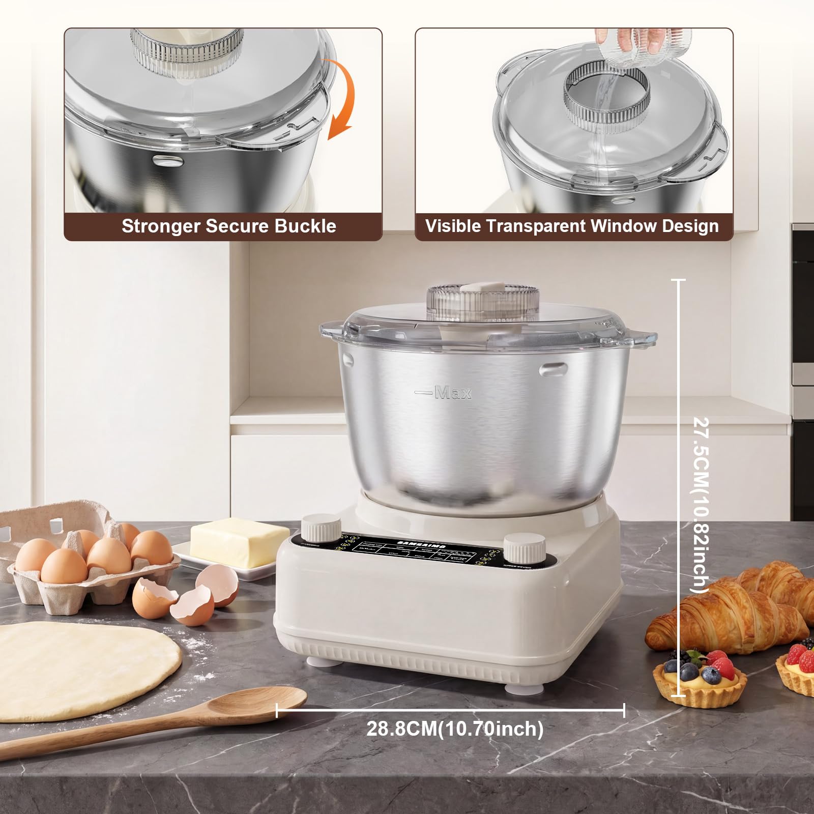Electric Dough Maker with Ferment Function, 6.5QT Stand Dough Mixer, Dough Kneading Machine with 304 Stainless Steel Bowl, Removable Lid & Knob Control, Ideal for Bread, Pizza, Pasta