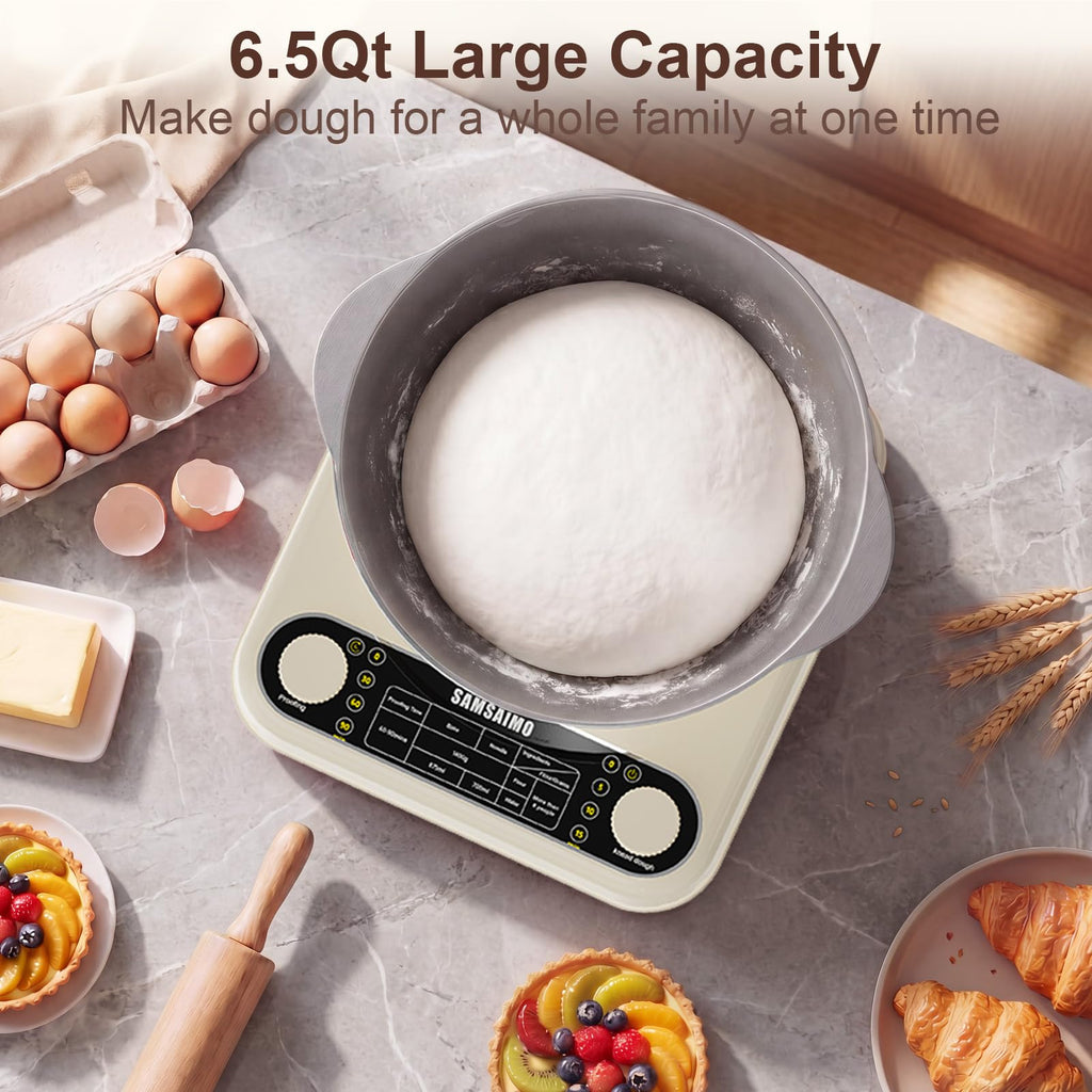 Electric Dough Maker with Ferment Function, 6.5QT Stand Dough Mixer, Dough Kneading Machine with 304 Stainless Steel Bowl, Removable Lid & Knob Control, Ideal for Bread, Pizza, Pasta