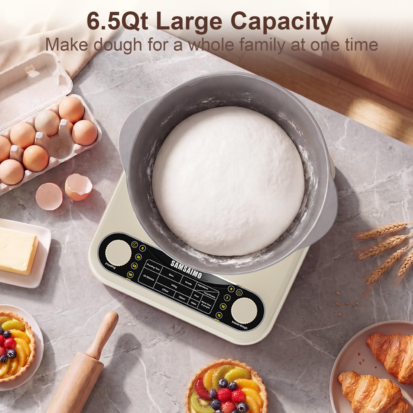 Electric Dough Maker with Ferment Function, 6.5QT Stand Dough Mixer, Dough Kneading Machine with 304 Stainless Steel Bowl, Removable Lid & Knob Control, Ideal for Bread, Pizza, Pasta