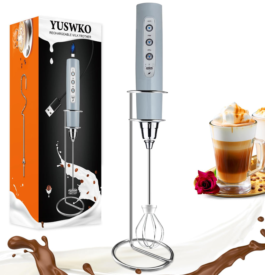 YUSWKO Rechargeable Handheld Milk Frother Wand for Coffee