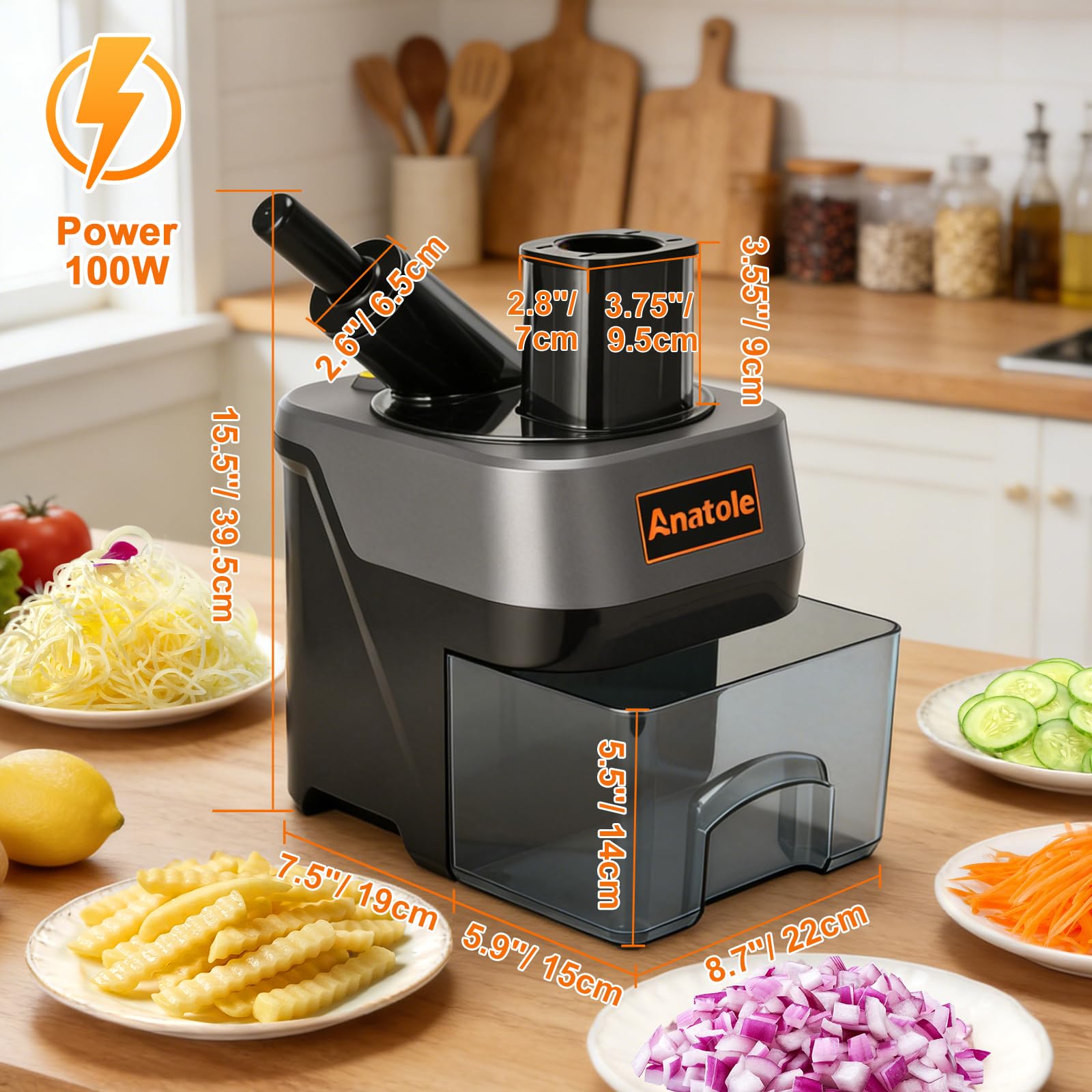 Anatole 6-In-1 Electric Commercial Food Processor Vegetable Chopper Dicer