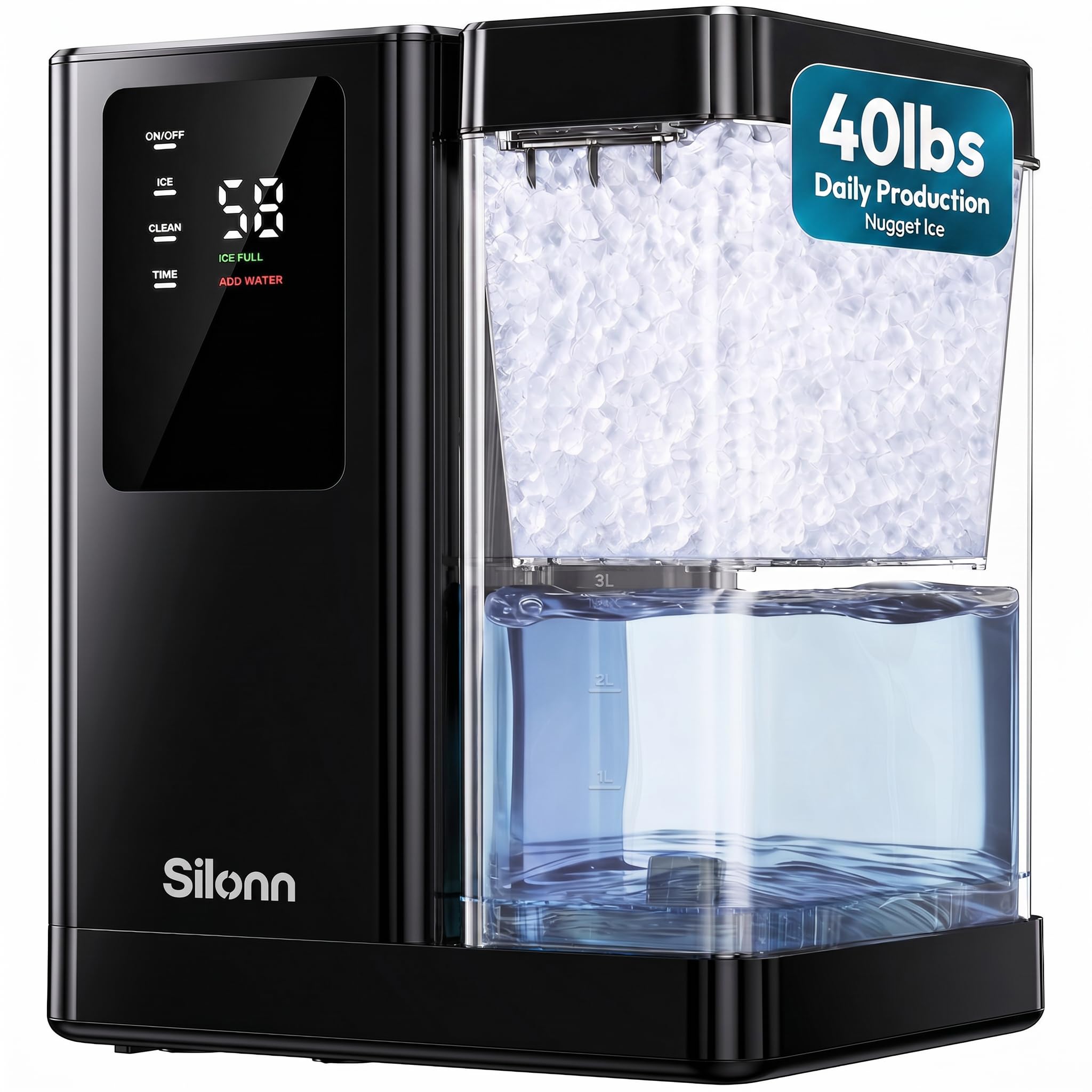 43-Lb Countertop Nugget Ice Maker with Self-Cleaning