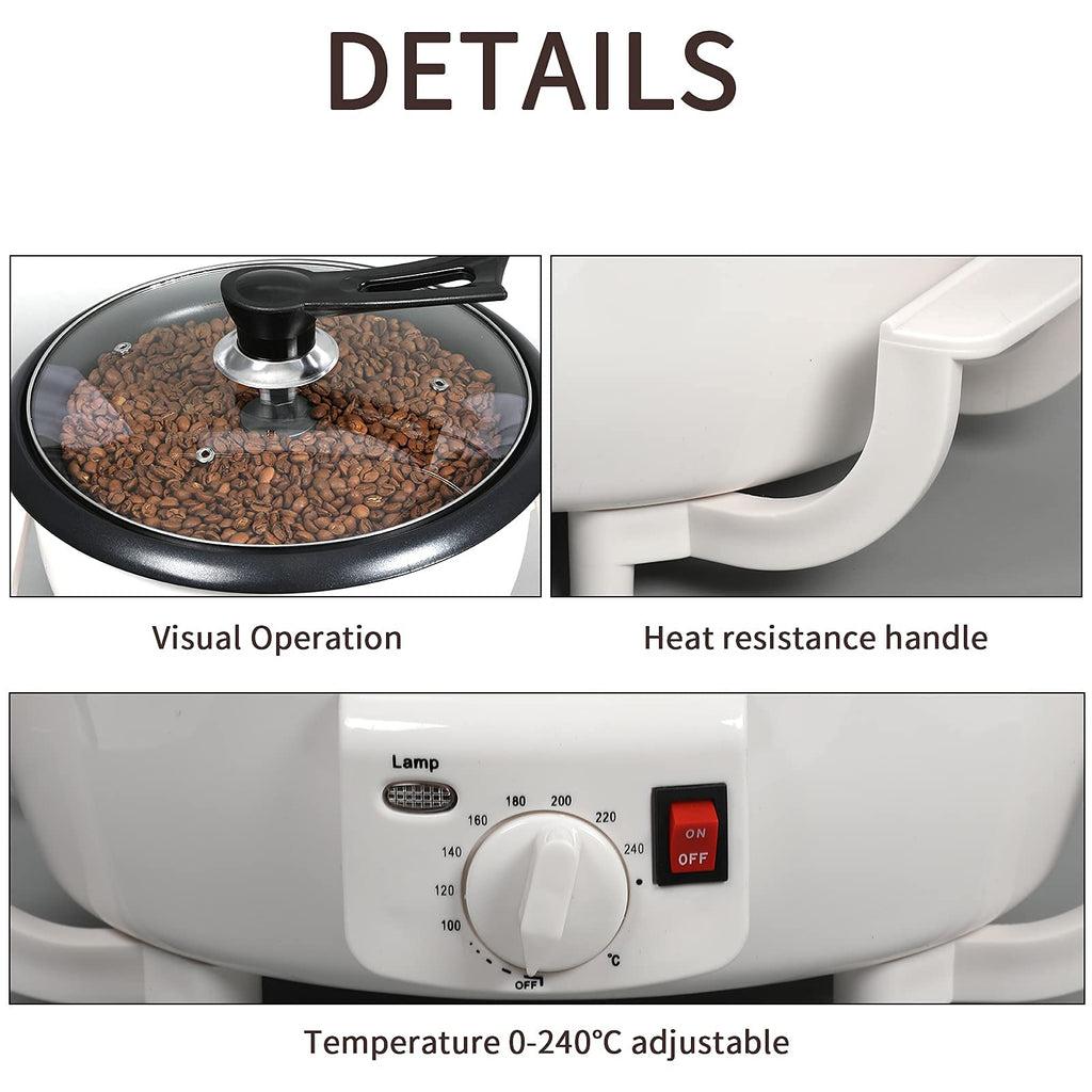 DIYAREA Coffee Roaster Machine for Home Use, 800g Capacity Electric Coffee Bean Roaster Machine with Timer 0-240℃ Non-Stick for Cafe Shop, Nut, Peanut, Black Bean, Soybeans 110V 1200W