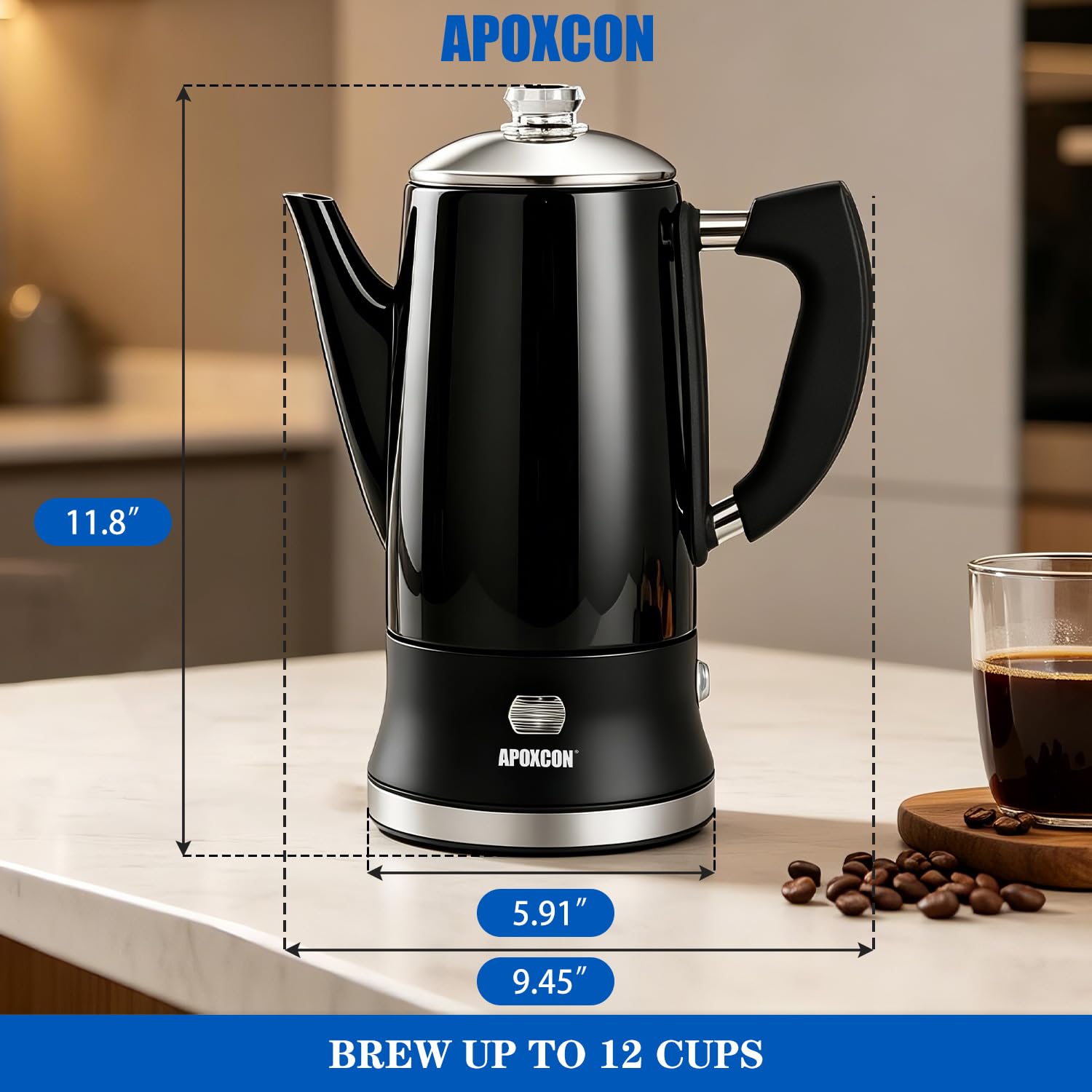 APOXCON All Stainless Steel Electric Coffee Percolator