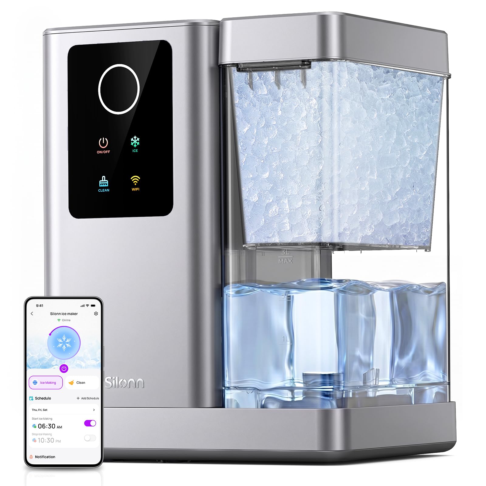 43-Lb Countertop Nugget Ice Maker with Self-Cleaning