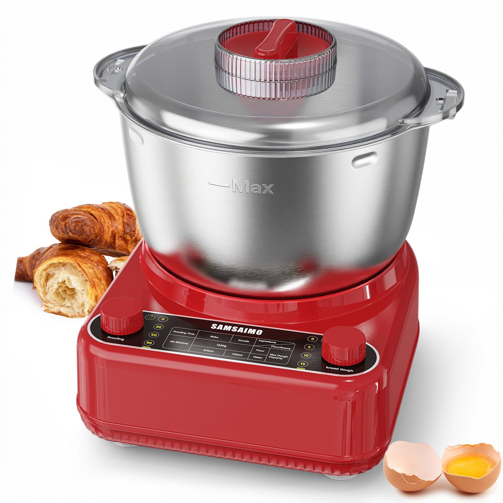 Electric Dough Maker with Ferment Function, 6.5QT Stand Dough Mixer, Dough Kneading Machine with 304 Stainless Steel Bowl, Removable Lid & Knob Control, Ideal for Bread, Pizza, Pasta