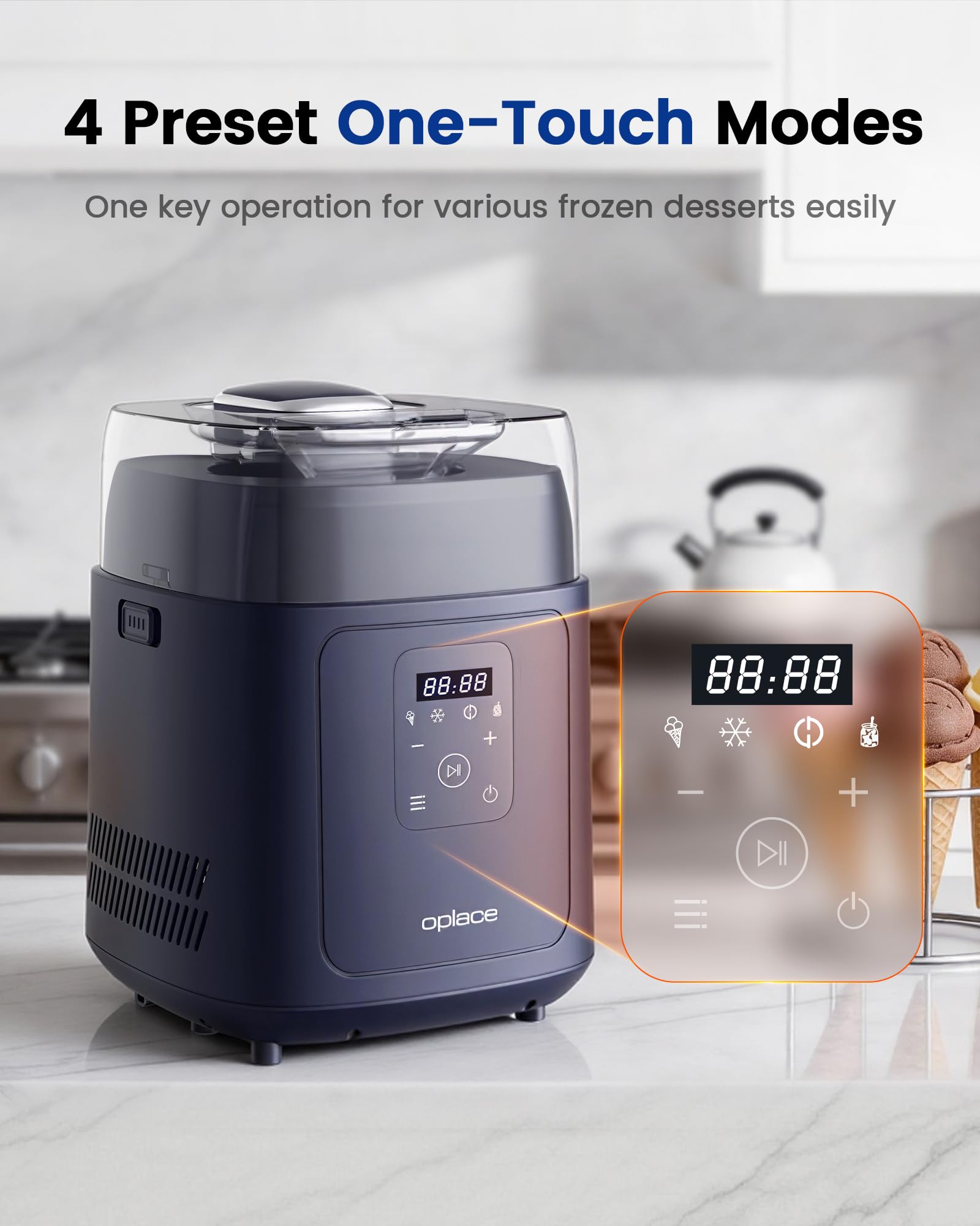 Oplace 4-in-1 Compressor Ice Cream Maker, 1-Quart