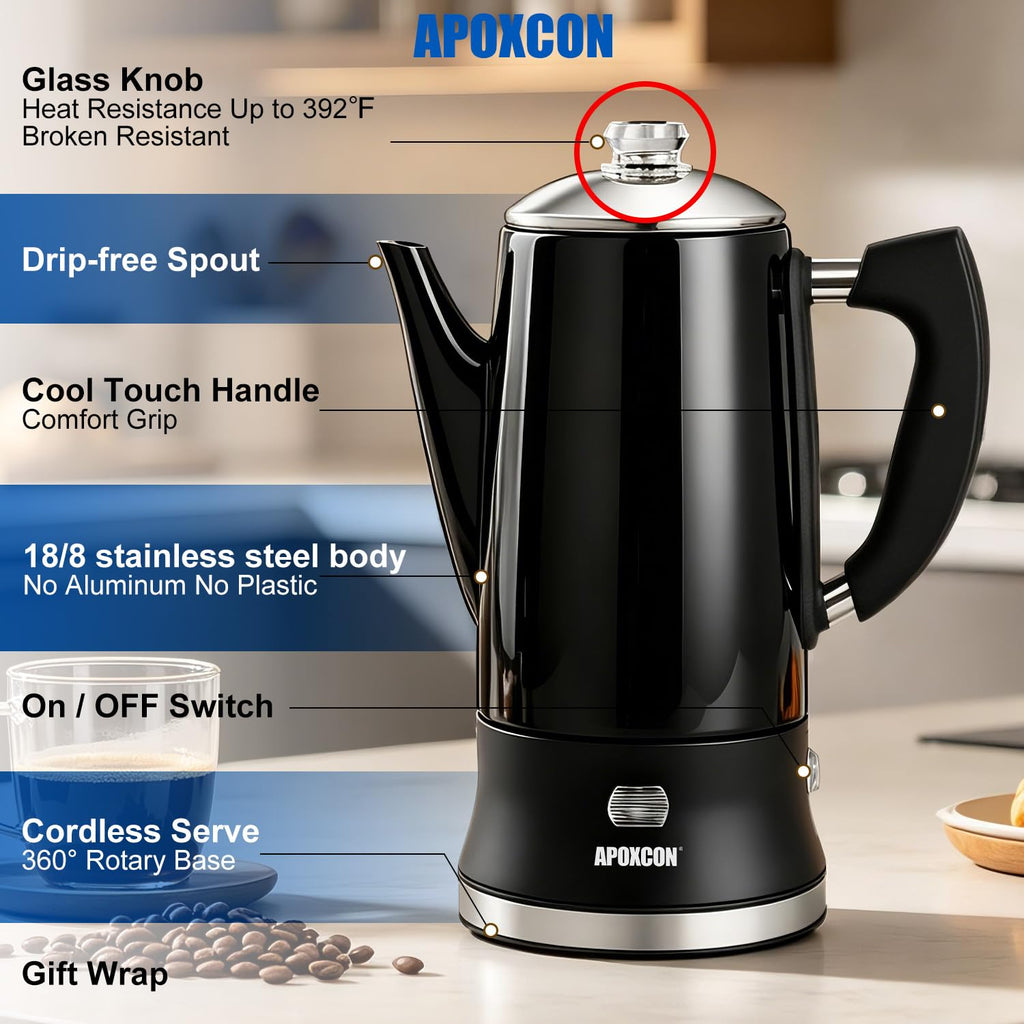 APOXCON All Stainless Steel Electric Coffee Percolator