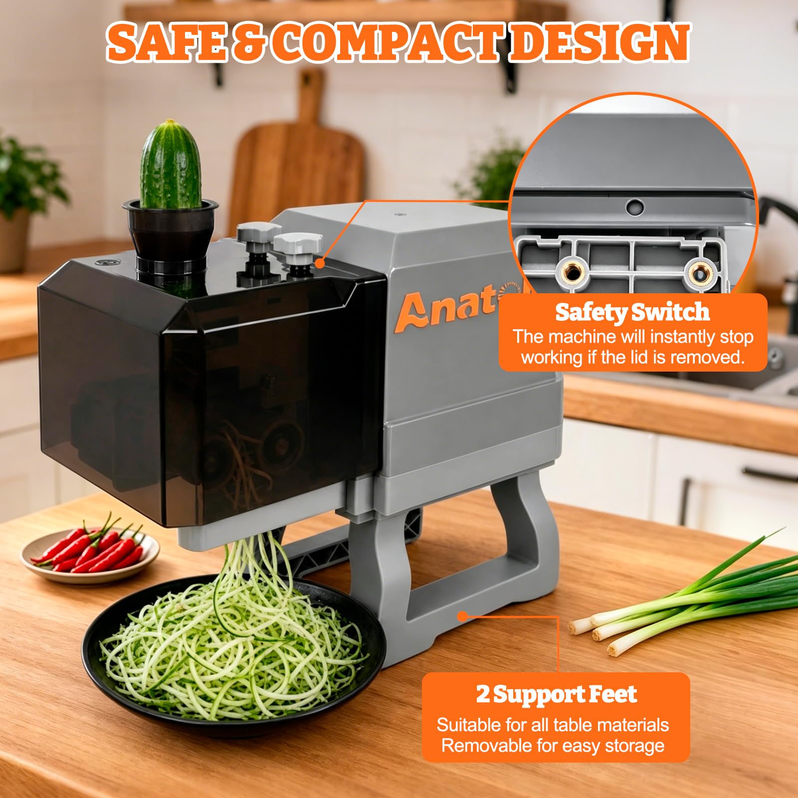 Anatole Electric Scallion Shredder 0.12" Commercial Green Onion Slicer 200W
