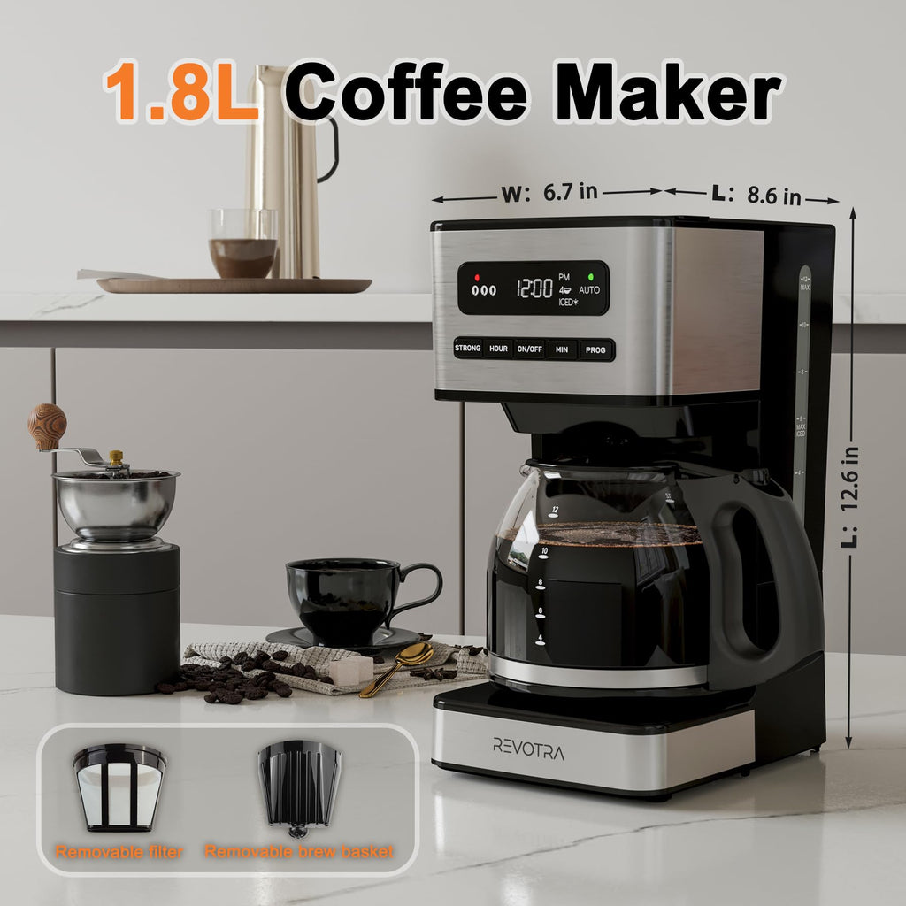 REVOTRA 12 Cup Programmable Coffee Maker, Hot and Iced Drip Coffee Makers