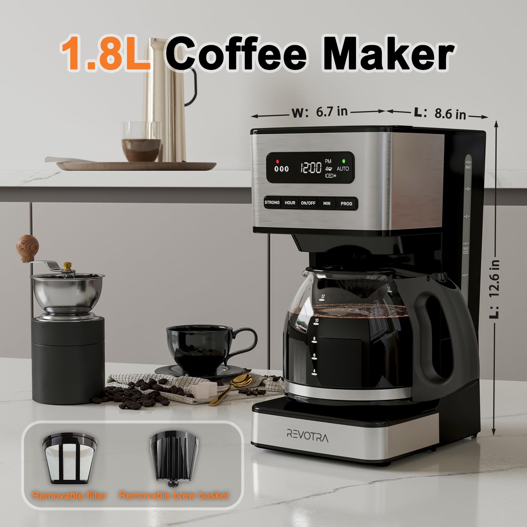 REVOTRA 12 Cup Programmable Coffee Maker, Hot and Iced Drip Coffee Makers