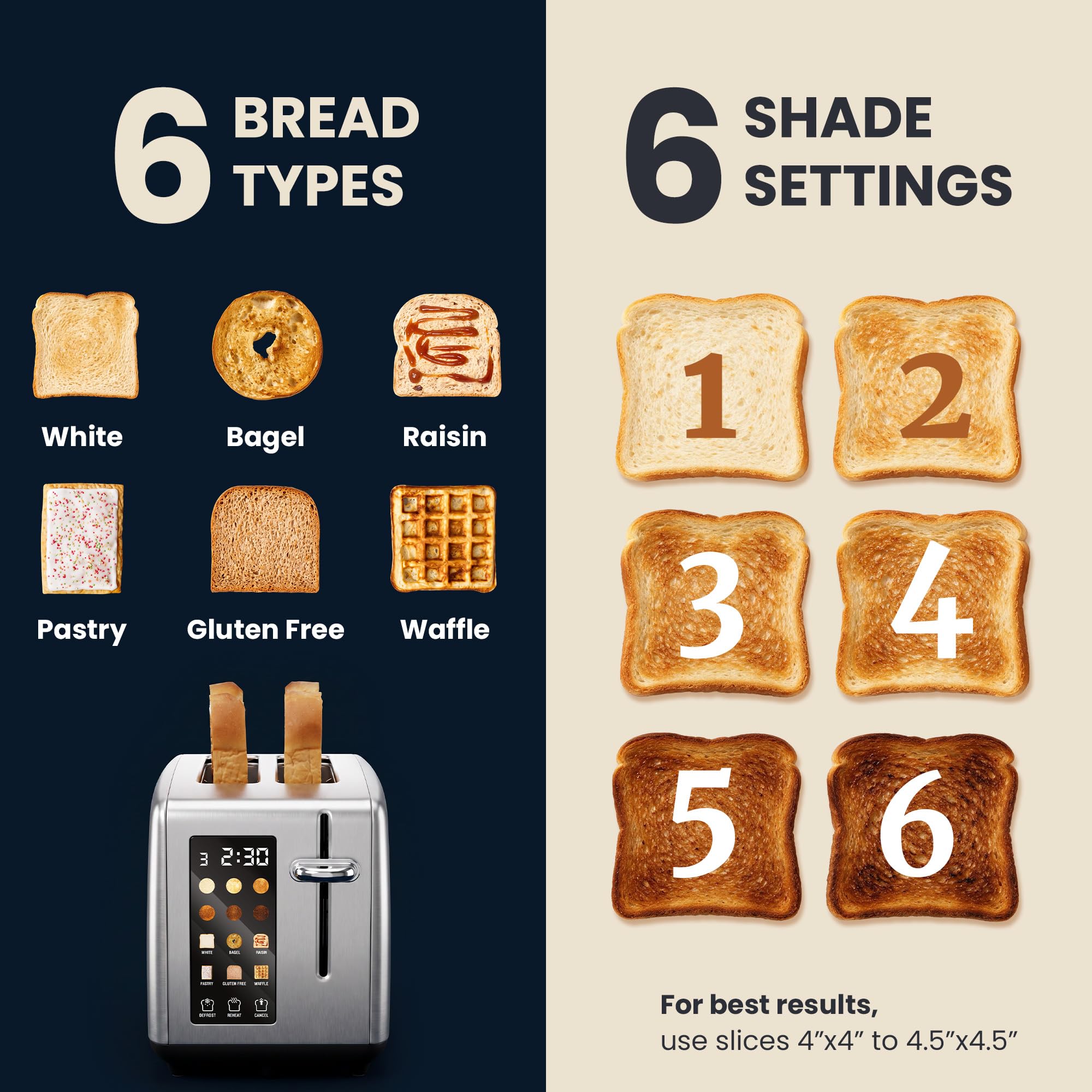 Elite Gourmet LCD Touch Toaster with 2 Extra-Wide Slots