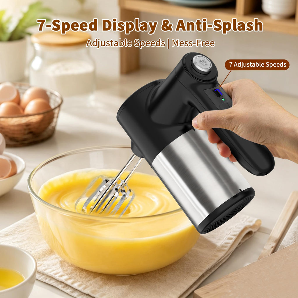 Cordless Hand Mixer, Rechargeable Electric Handheld Mixer with 6 x 304 Stainless Steel Attachments (2 Whisks, 2 Beaters, 2 Dough Hooks) & Storage Case, for Baking, Eggs, Cakes