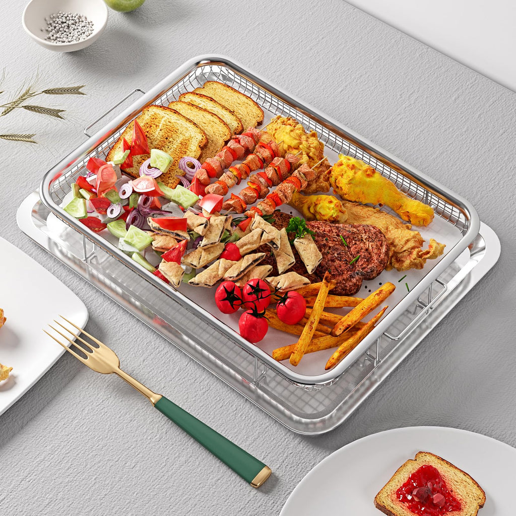 Oven Air Fryer Basket and Tray, OPENICE Stainless Steel Air Fryer Basket for Oven, Air Fryer Tray and Pan Set for Crisping Baking