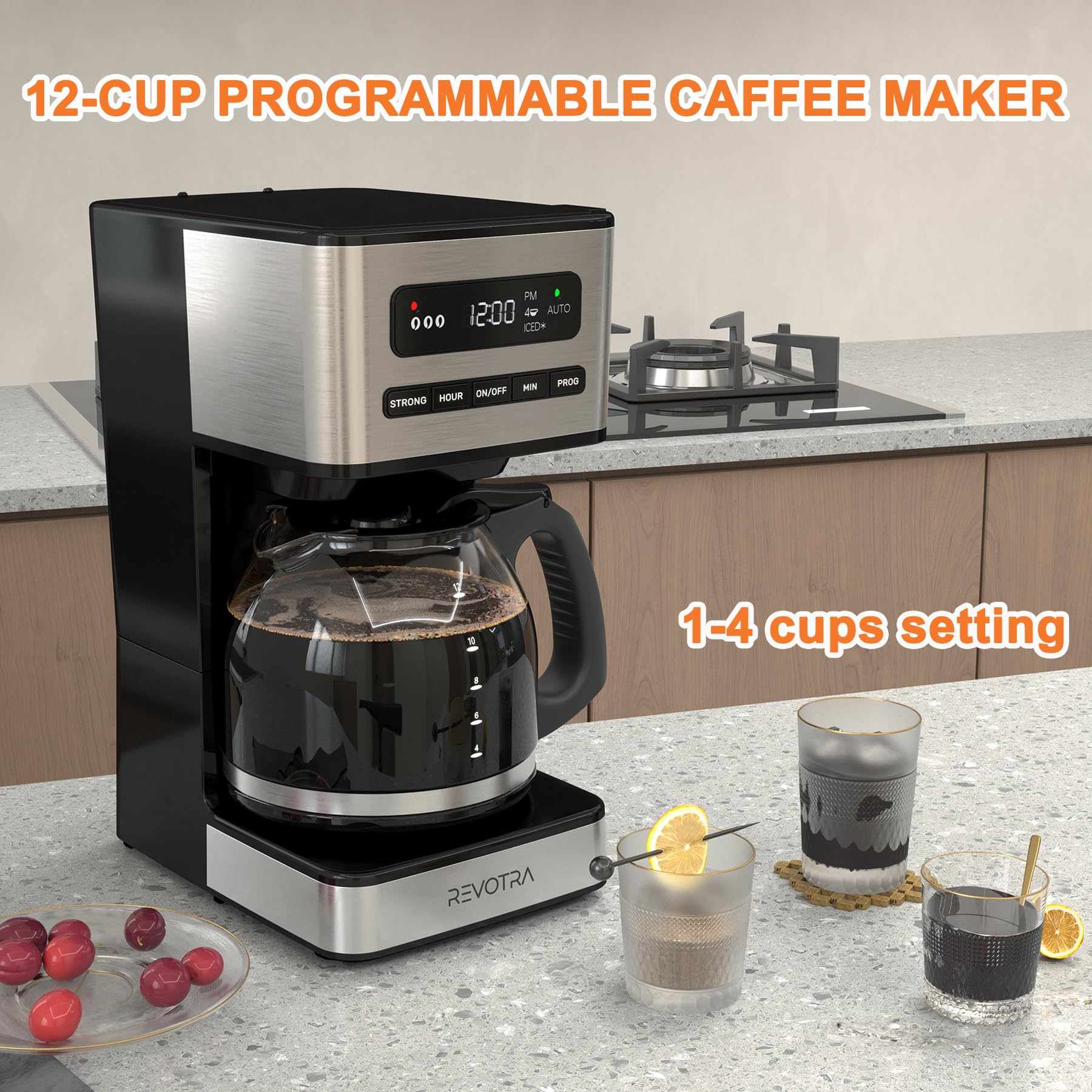 REVOTRA 12 Cup Programmable Coffee Maker, Hot and Iced Drip Coffee Makers