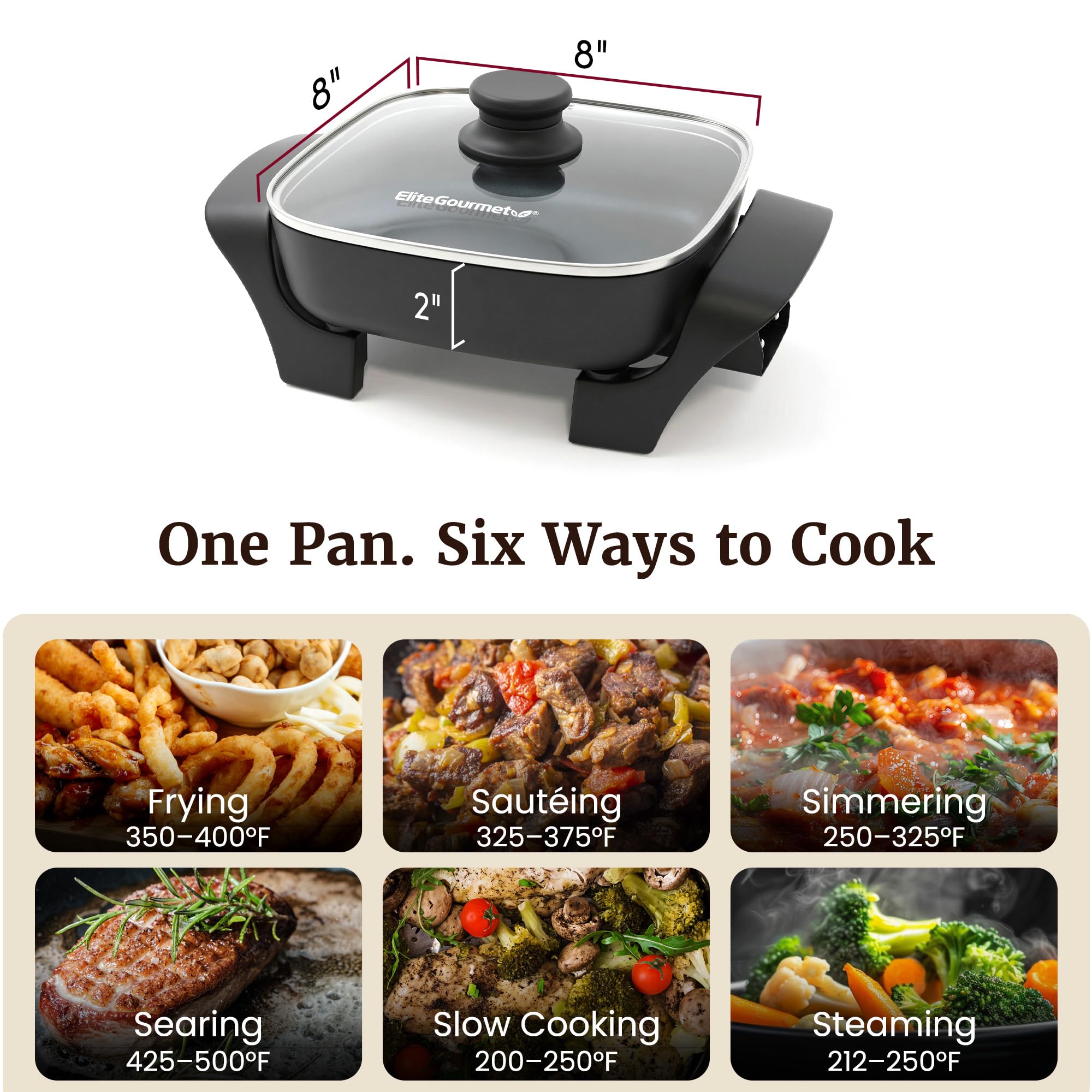 Elite Gourmet PFAS-Free Nonstick Electric Ceramic Skillet