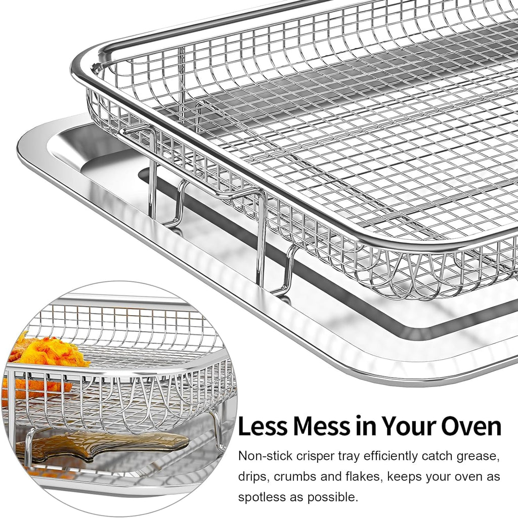Oven Air Fryer Basket and Tray, OPENICE Stainless Steel Air Fryer Basket for Oven, Air Fryer Tray and Pan Set for Crisping Baking