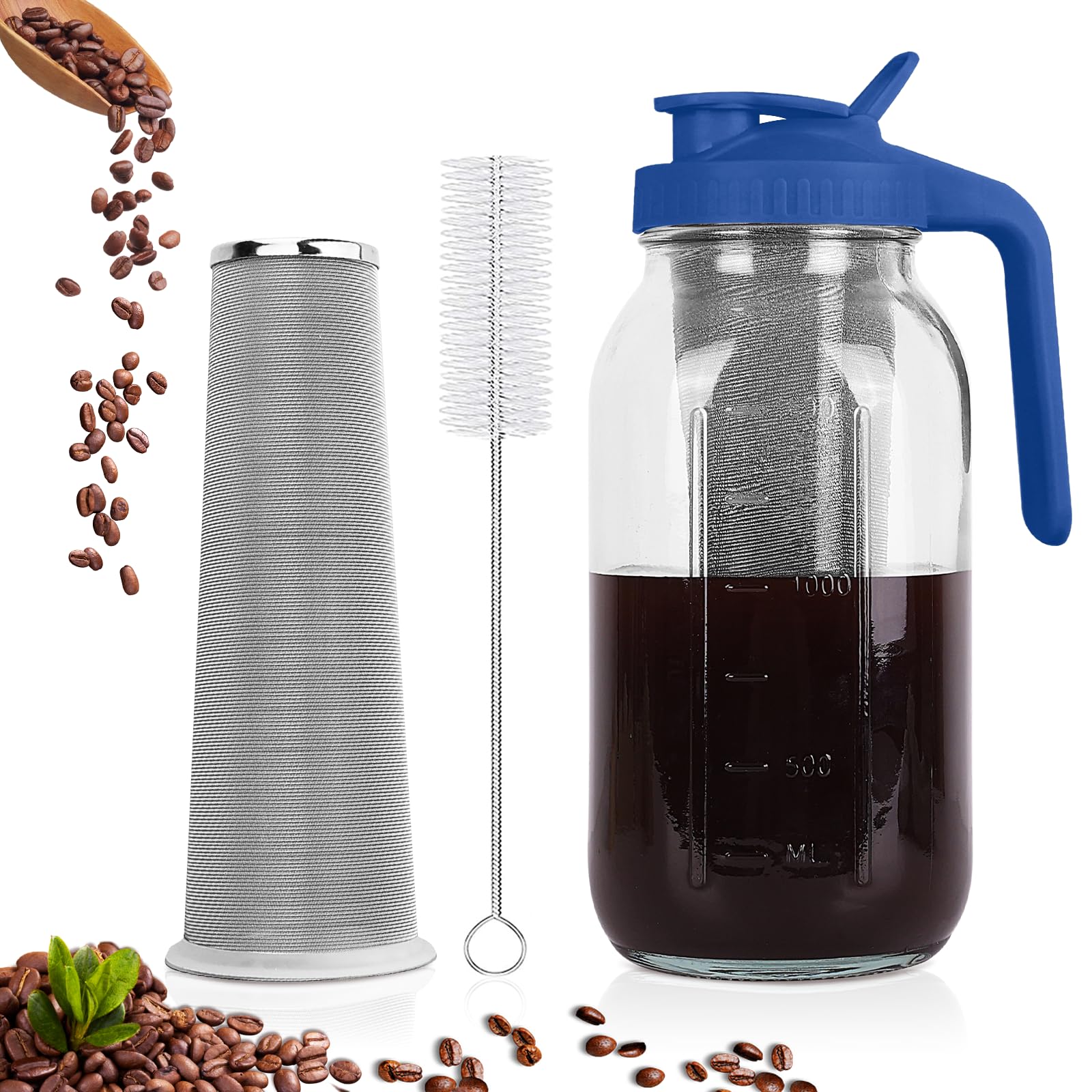 QHH 64-Oz Cold Brew Coffee Maker with Stainless Steel Filter