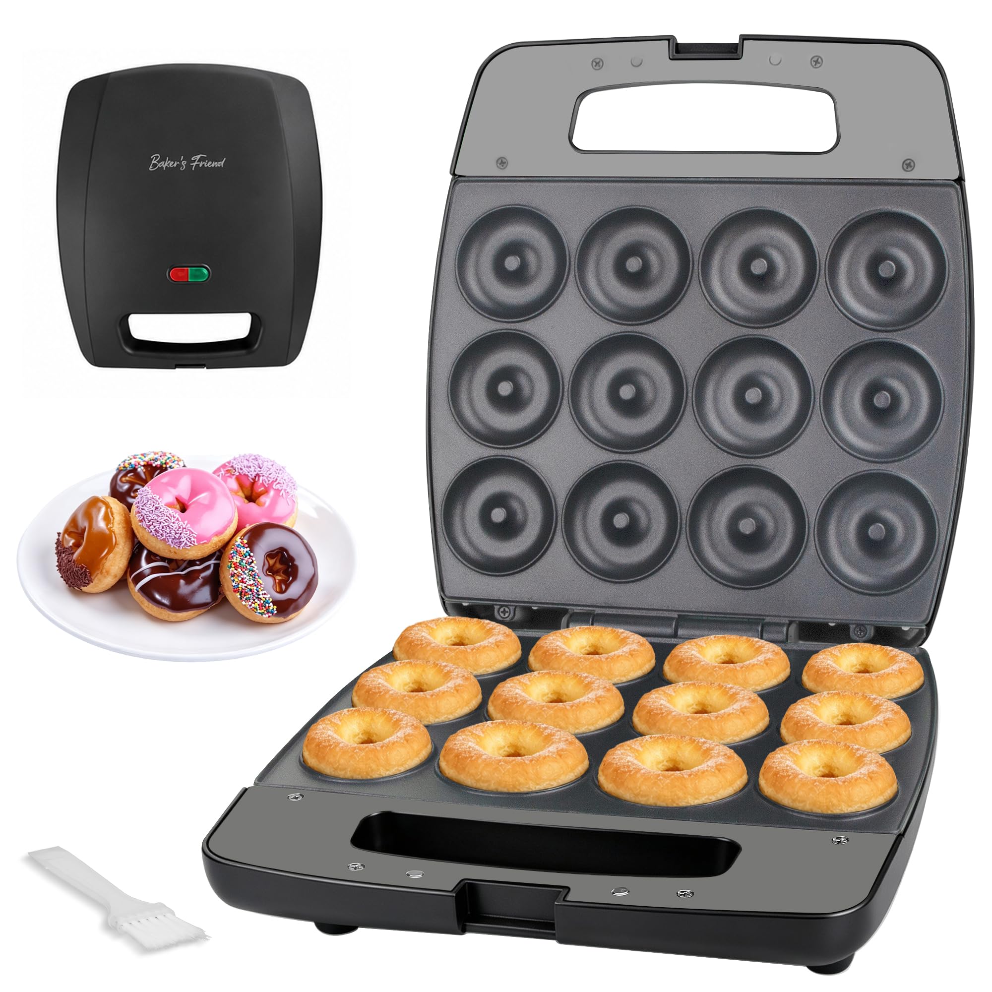 12-Cavity Electric Donut Maker with Dual Baking Plates